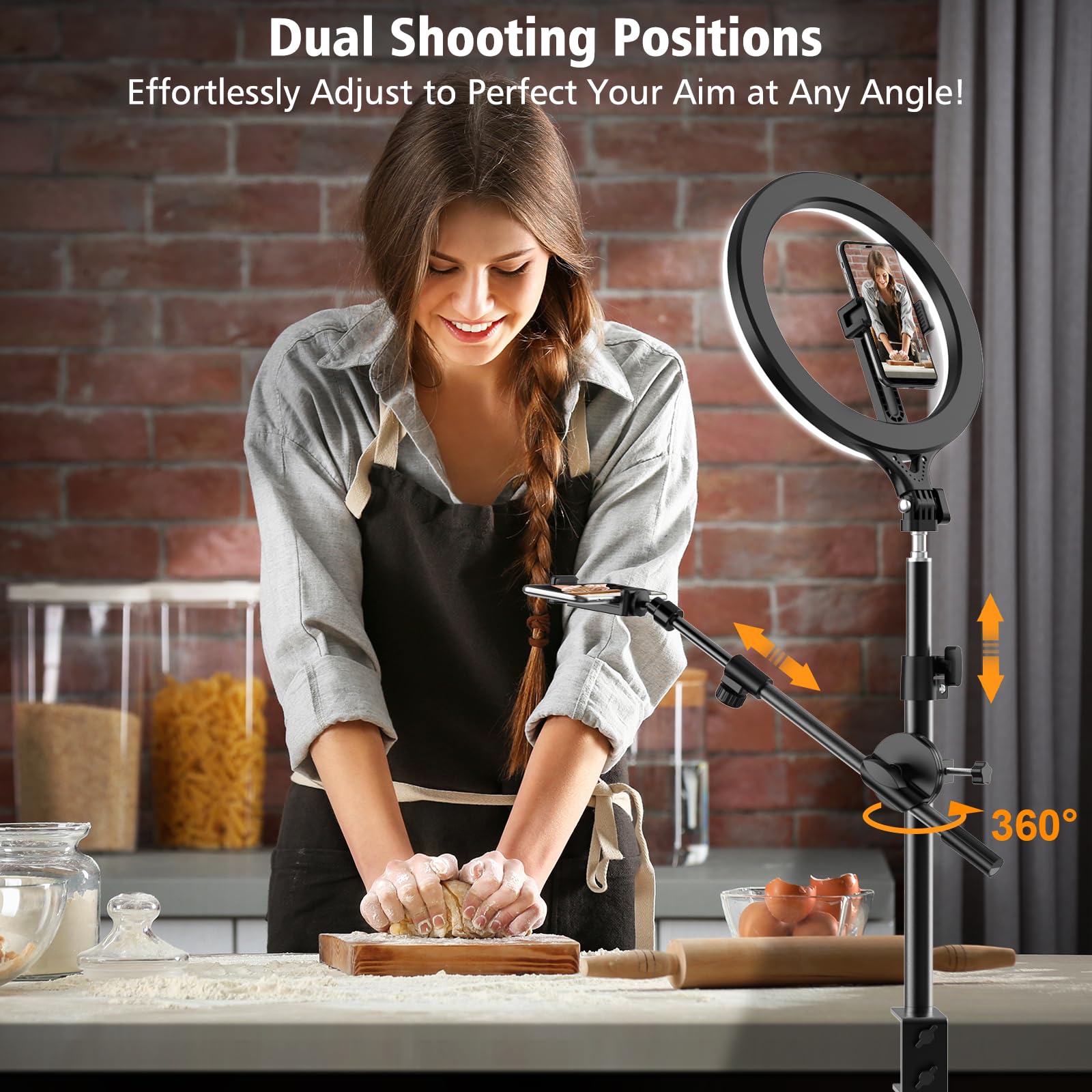 Ring Light With Stand And Phone Holder, Overhead Phone Mount, Phone Stand For Recording, 11    Circle Led Ring Light For Desk Wi