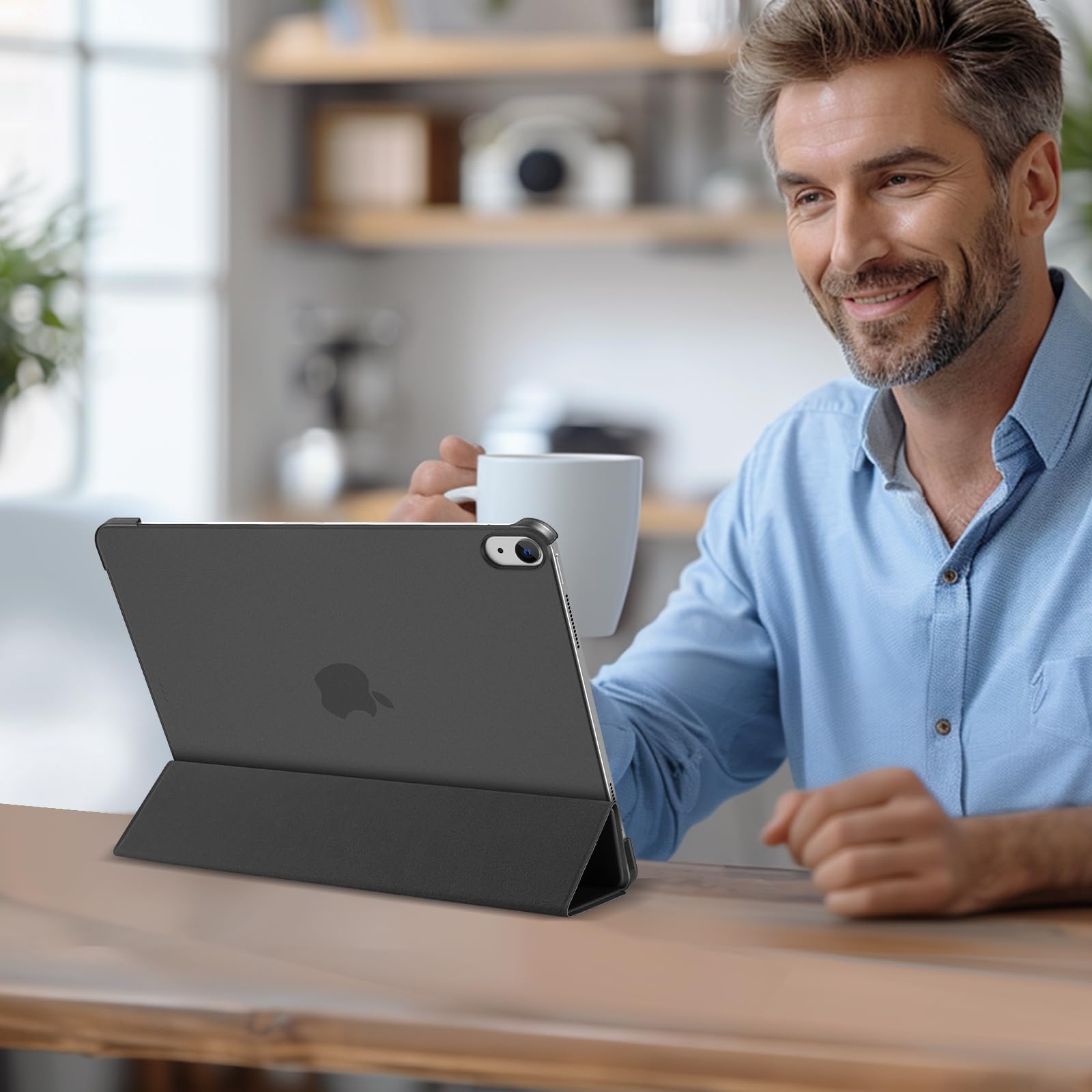 ProCase Slim Smart Cover for iPad Air 13 (M2/M3) - Black, Translucent Hard Shell, Touch ID, Auto Wake/Sleep Feature