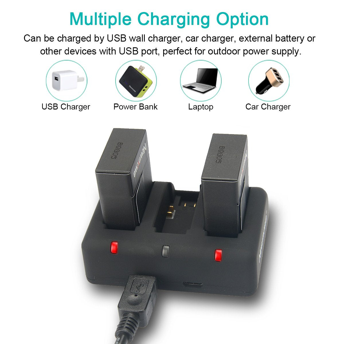 Newmowa AHDBT 302 1300mAh Replacement Battery (2 Pack) and Rapid 3 Channel Charger for GoPro Hero 3, GoPro Hero 3+, AHDBT 301, AHDBT 302