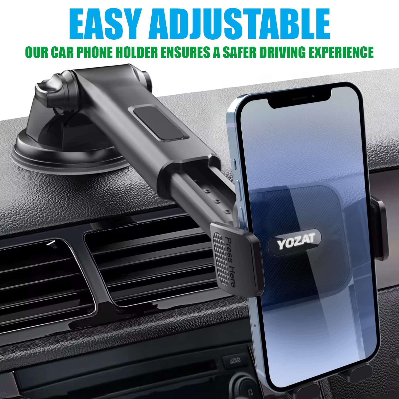Yozat Car Phone Holder For Dashboard, Windshield, Air Vent - Universal Mount, Heavy Duty, Compatible With All Smartphones