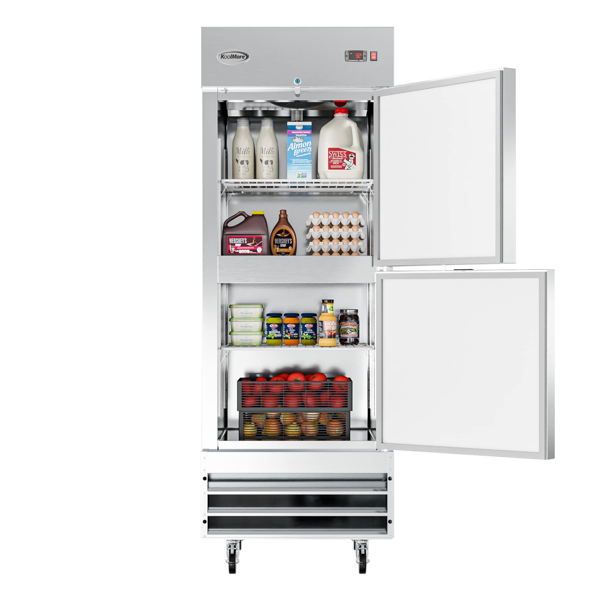 KoolMore RIR-1D-SSHD Commercial Stainless-Steel Reach-in Refrigerator with Half Door Access for Restaurant, Cafe, and Cold Food