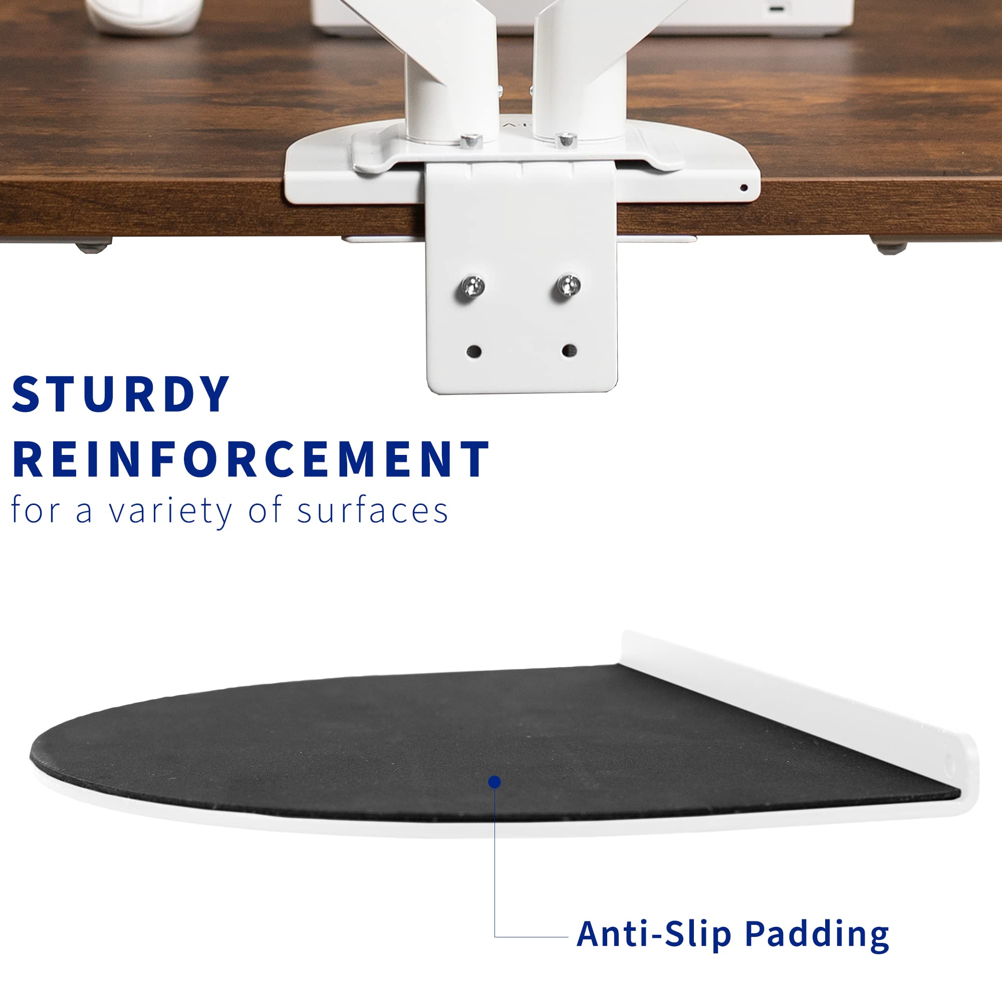 VIVO Steel Reinforcement Bracket Mount Plate for Thin, Glass, and Other Fragile Table Top Surfaces, Compatible with Most Monitor Stand C Clamp Installations, Anti Slip No Scratch, White, STAND AC01RW