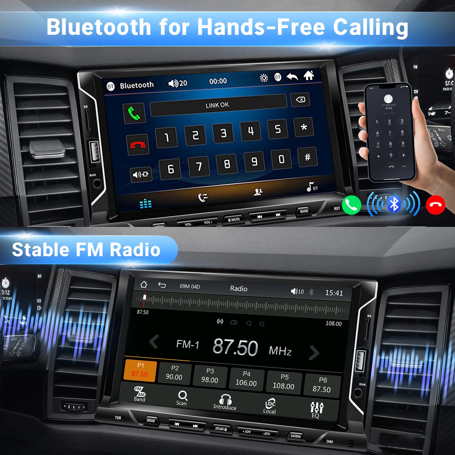 7 Inch Double Din Car Stereo Support Apple Carplay Android Auto Mirror Link Capacitive Touchscreen Monitor Car Play Radio With B