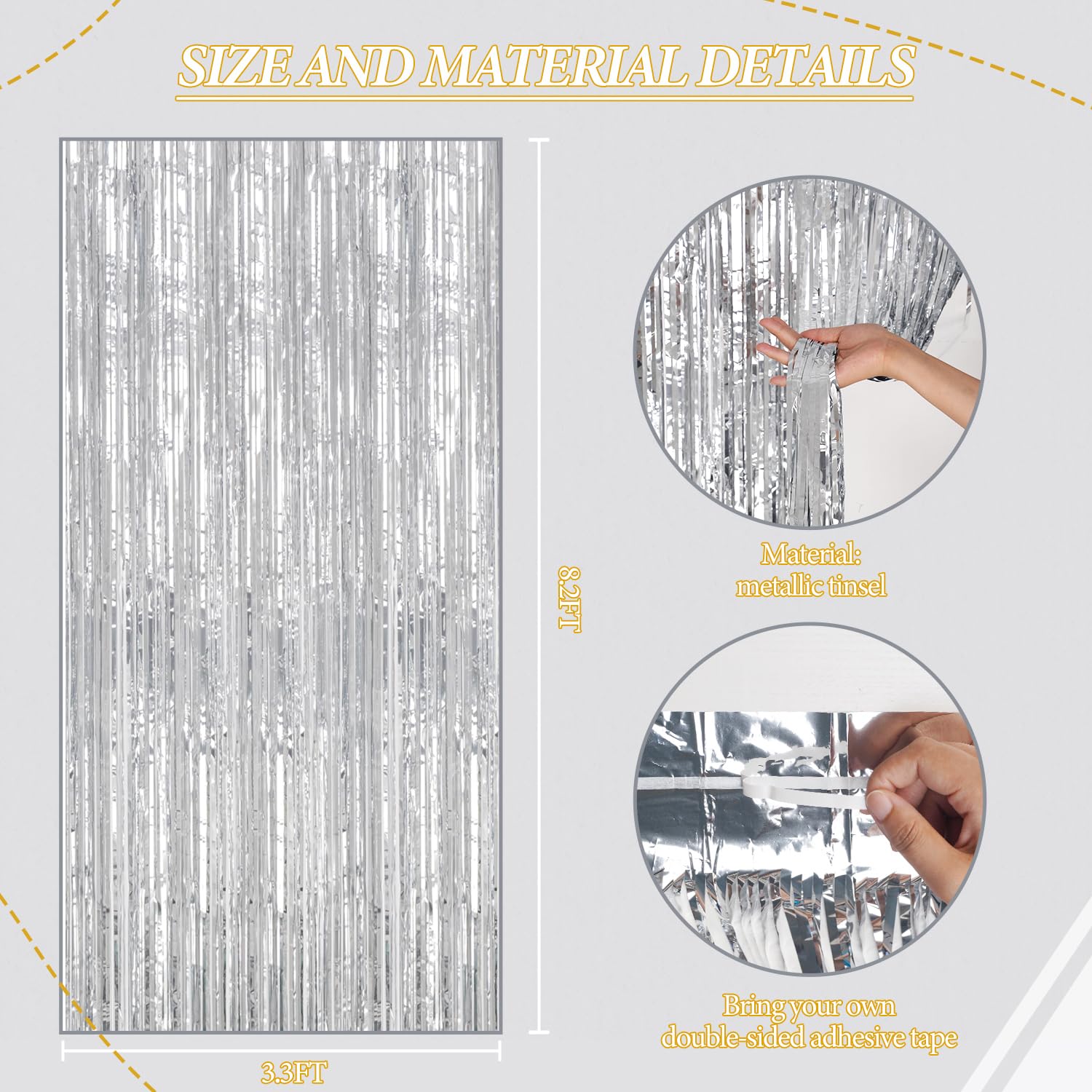 Decockrat 3 Pack Foil Fringe Backdrop   Silver Shiny Tinsel Curtains For Party Decoration/Photo Booth Props   3.3X8.2 Ft Metalli