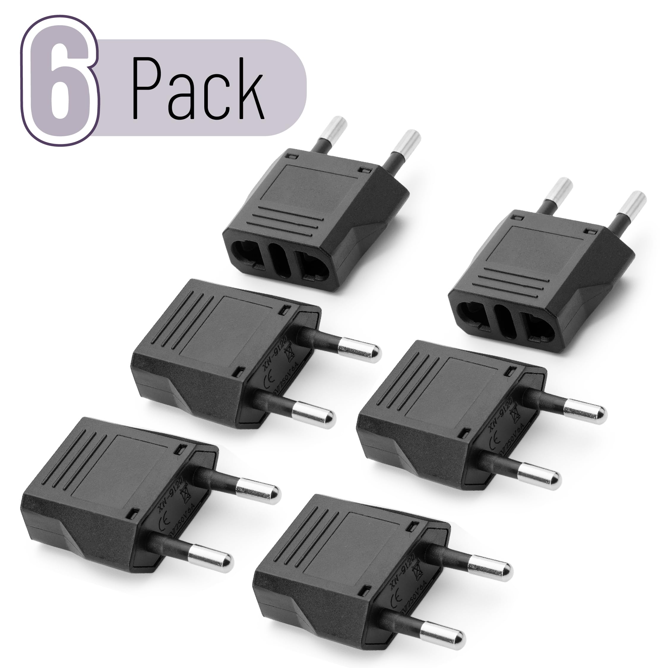 Bates  European Travel Plug Adapter, 6 Pack, Black European Plug Adapter, Us To Europe Plug Adapter, Adapter For Europe Plug, Us