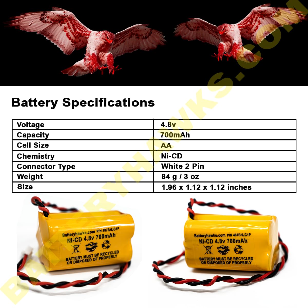 Battery Hawk (5 Pack) Daa700Mah4.8V Bl93Nc487 Daa700Mah4.8V Ni Cd Aa 700Mah 4.8V Aa600Mah Aa700Mah Aa500Mah Bl93Nc484