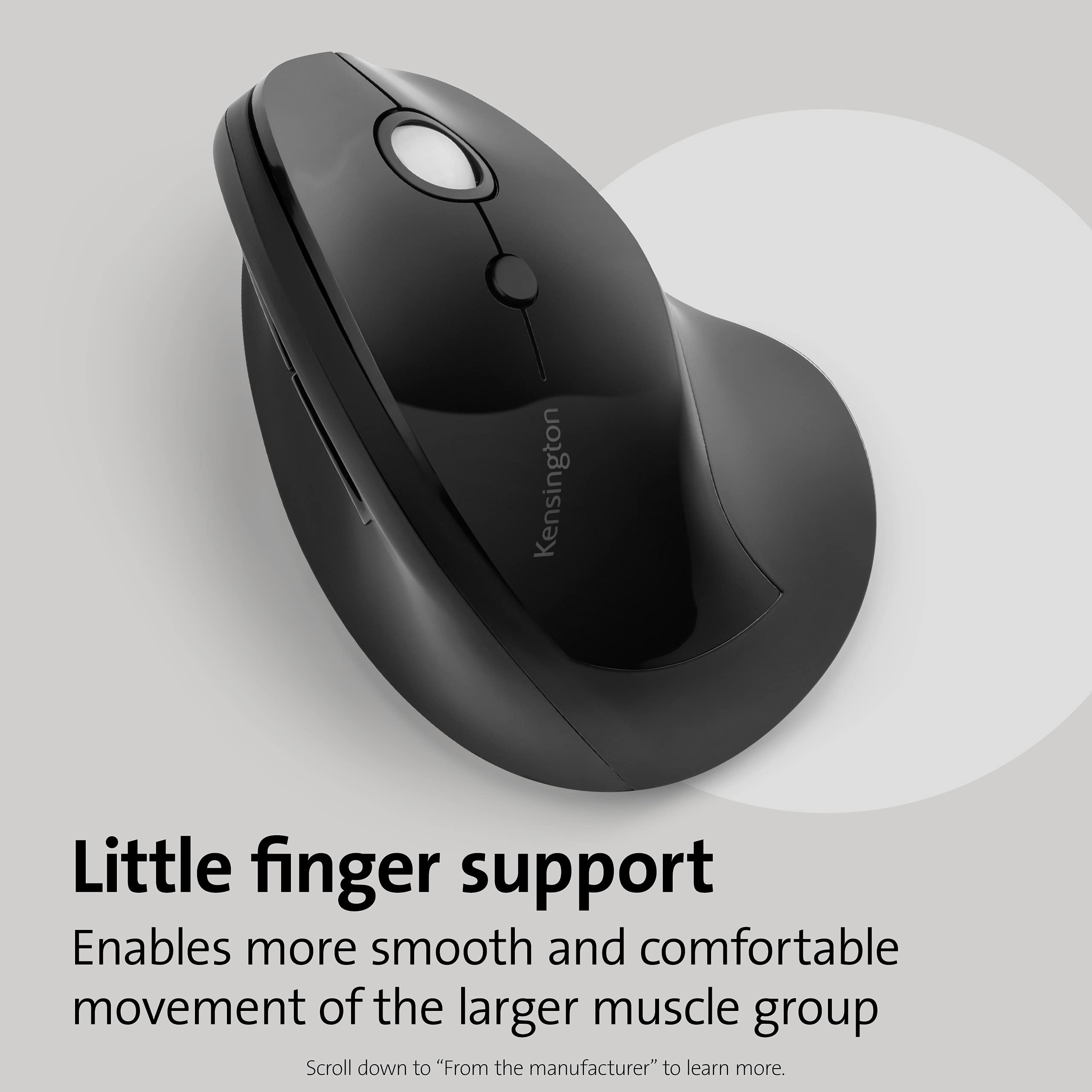 Kensington Pro Fit Ergo Vertical Wireless Mouse- Black (K75501Ww), 2.8X3X4.4