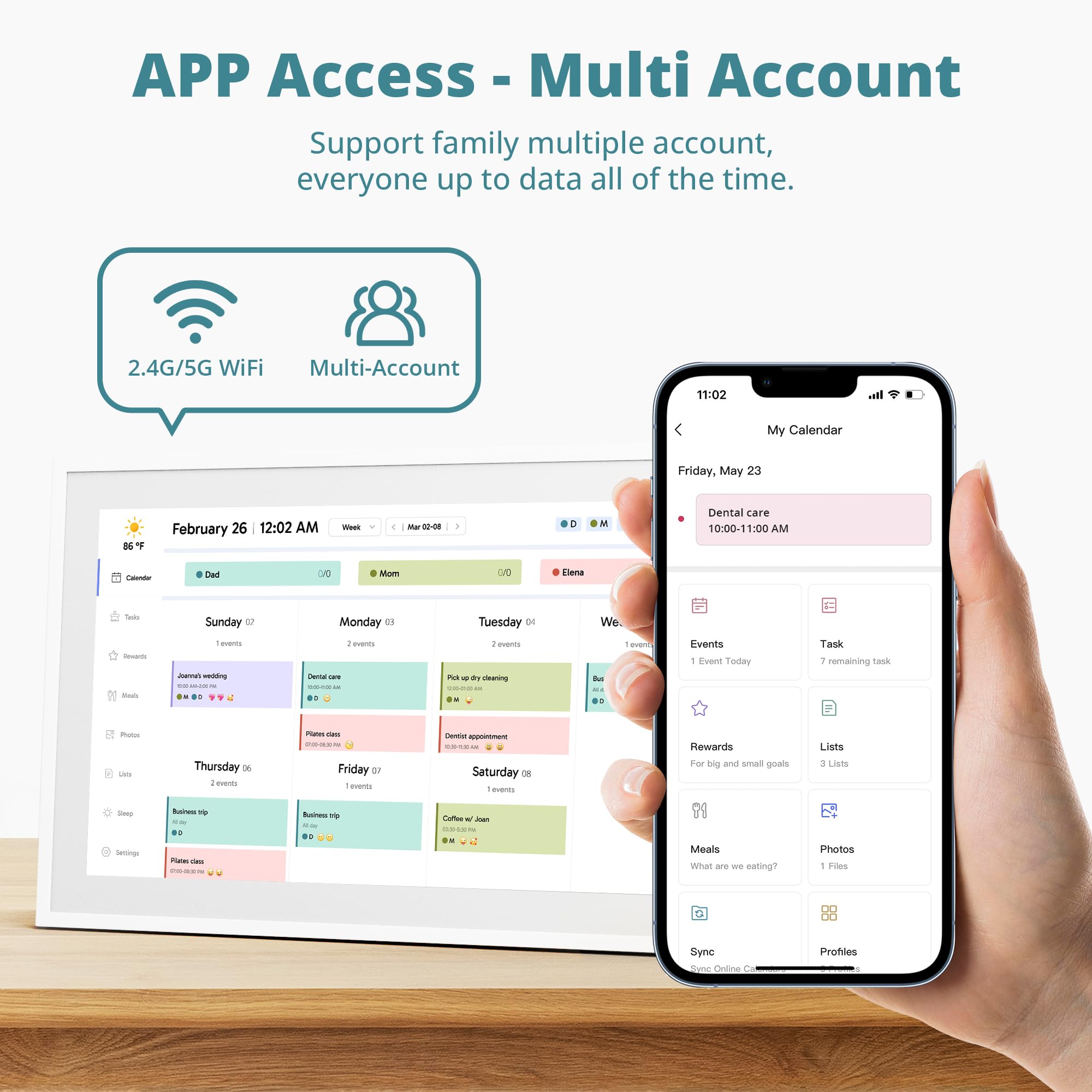 Digital Calendar 15.6-Inch Smart Chore Chart, Home Electronic Wall/Tabletop Calendar With Interactive Display/Touch Screen For F