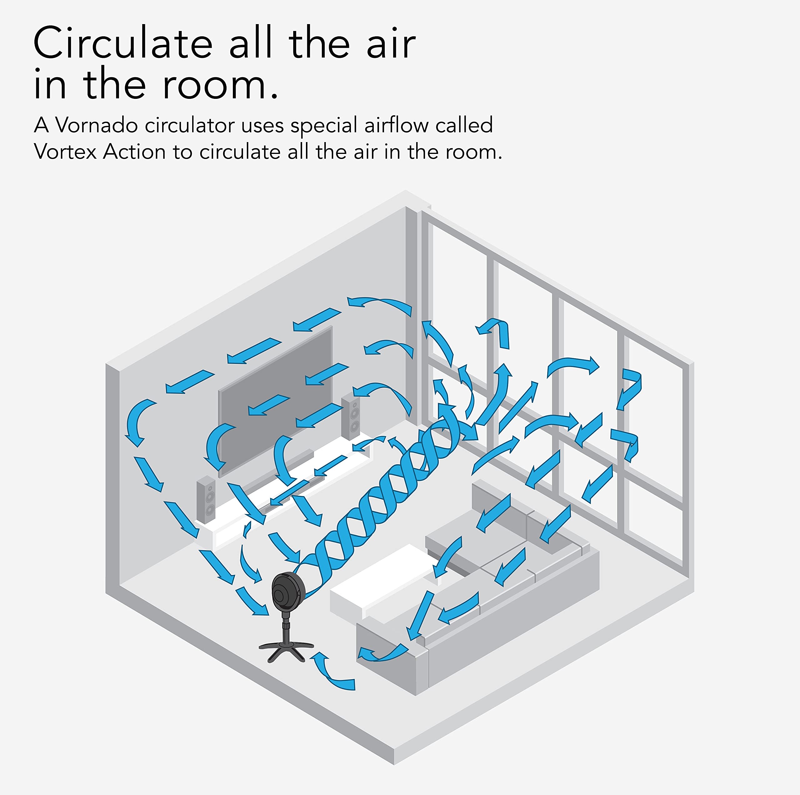 Vornado 602 Whole Room Air Circulator Pedestal Fan With 3 Speeds, Adjustable Height, Personal, Black