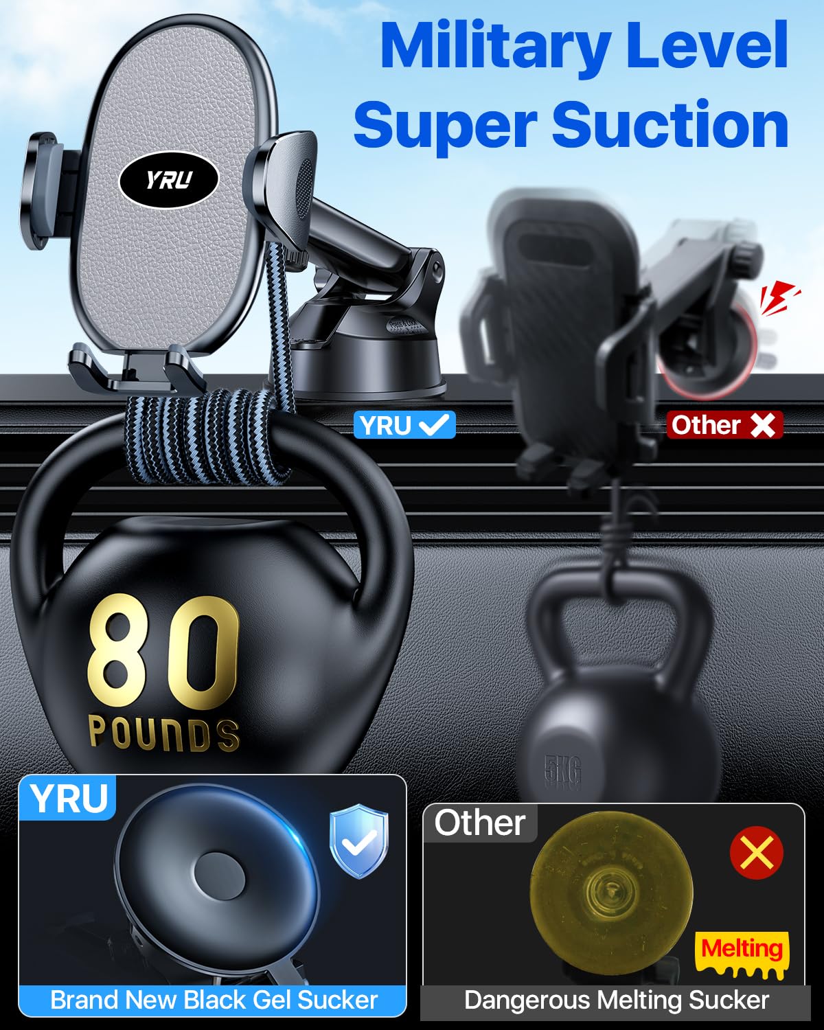 Yru [2025 Upgraded Universal Car Phone Holder Mount?360 Rotatable &Strong Suction? Cell Phone Holder For Car Dashboard Windshiel