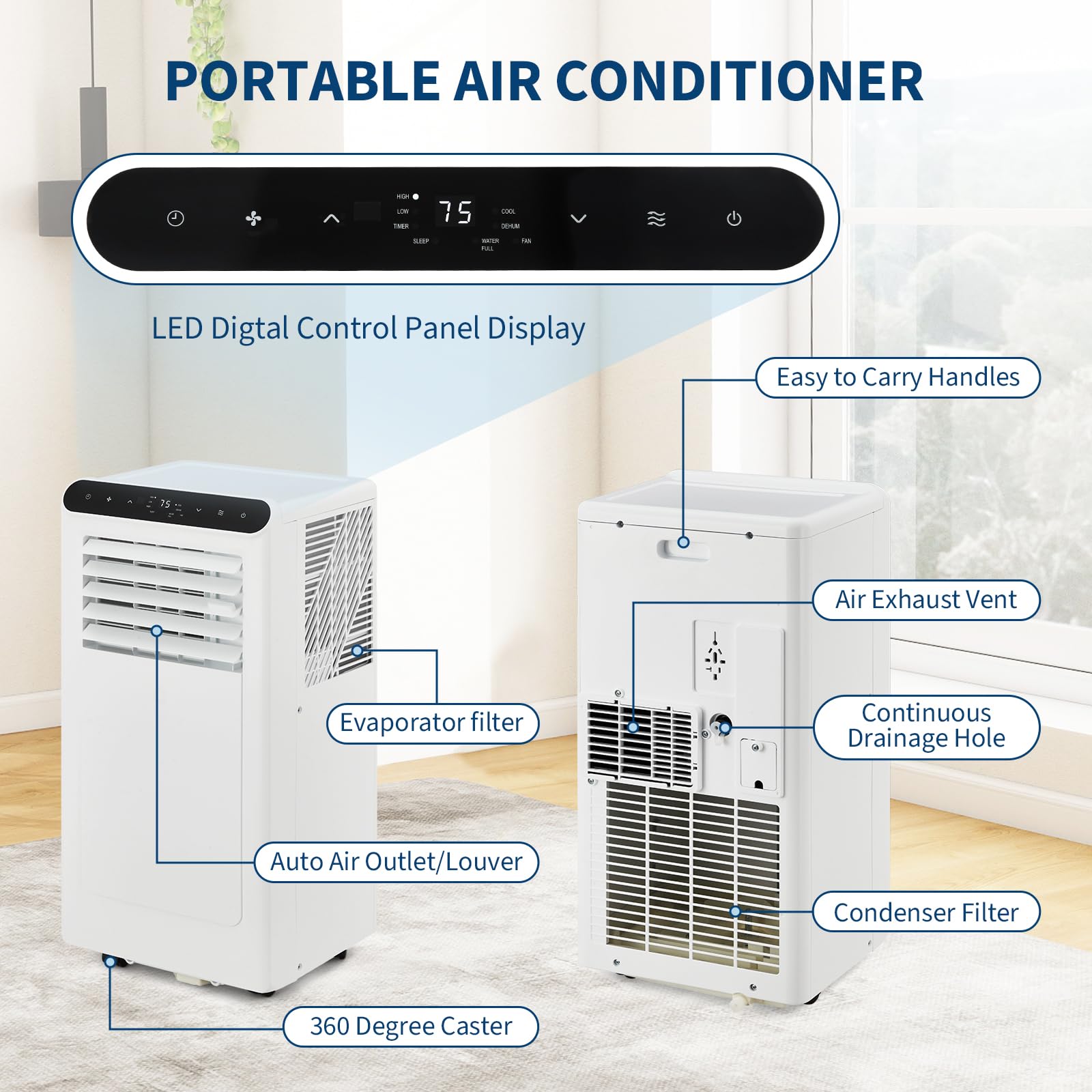 2025 New Model Portable Air Conditioner, 8000 Btu Air Conditioner Cool Up To 350 Sq.Ft, 3-In-1 Ac Unit, Dehumidifier, Fan, Windo