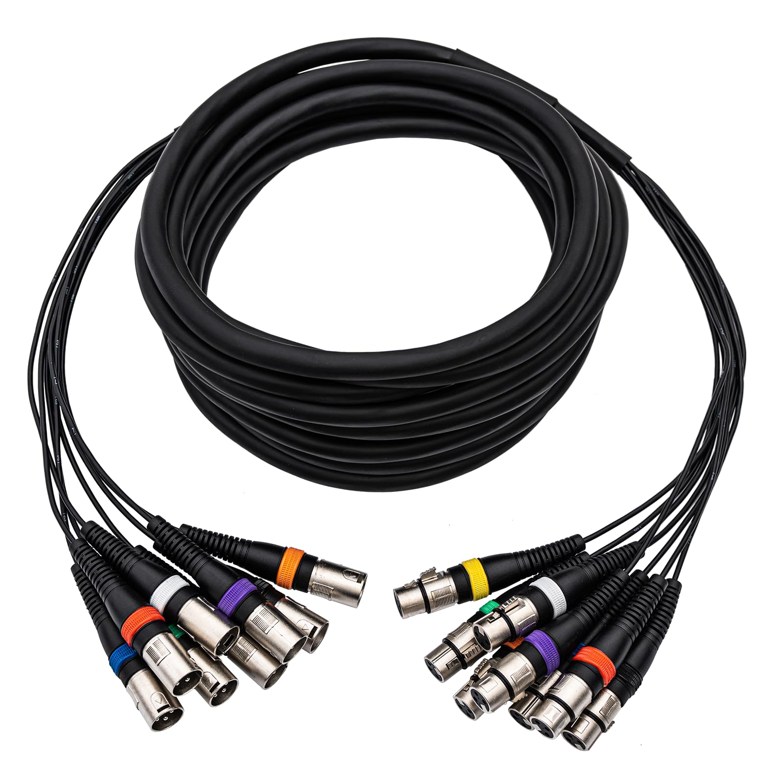 pegcabac 25FT 8 Channel XLR Snake Cable, 8 Colored XLR Male to Female Microphone Patch Cable for Recording, Live, Stage, Studios