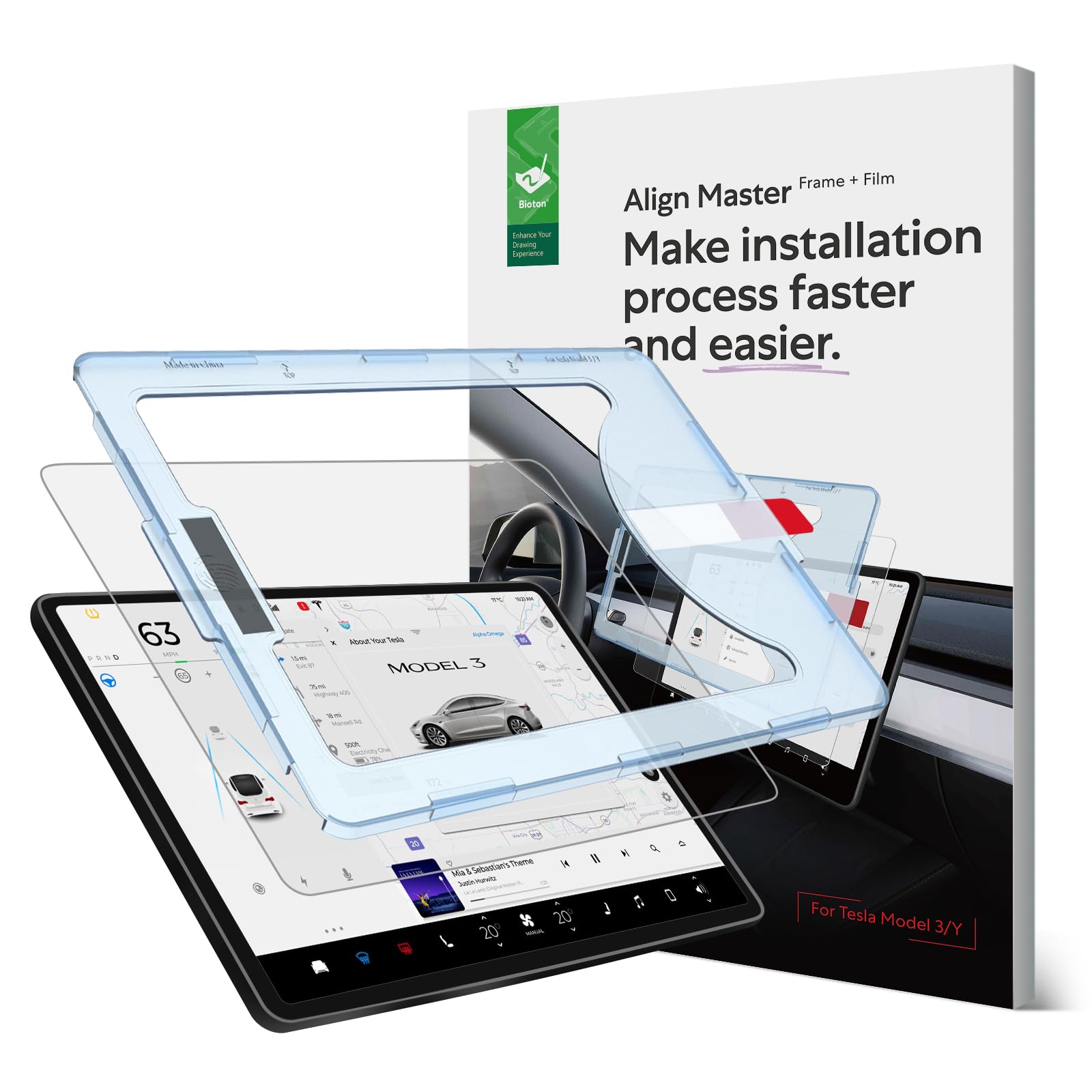 Bioton Nano Texture Glass Screen Protector Designed For Tesla Model 3 (2023 2017) / Tesla Model Y (2024 2020) Center Control Tou