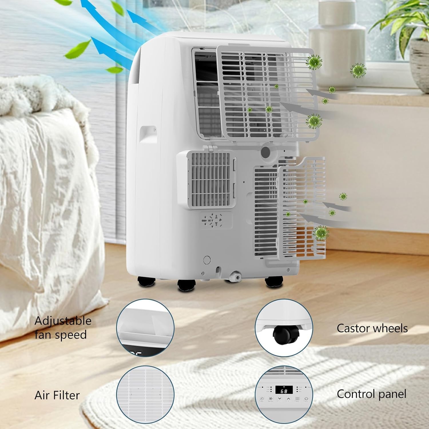 10,000 Btu Portable Air Conditioner, 3-In-1 Room Air Conditioner With Dehumidifier, Fan, Portable Ac Unit For Rooms Cools Up To