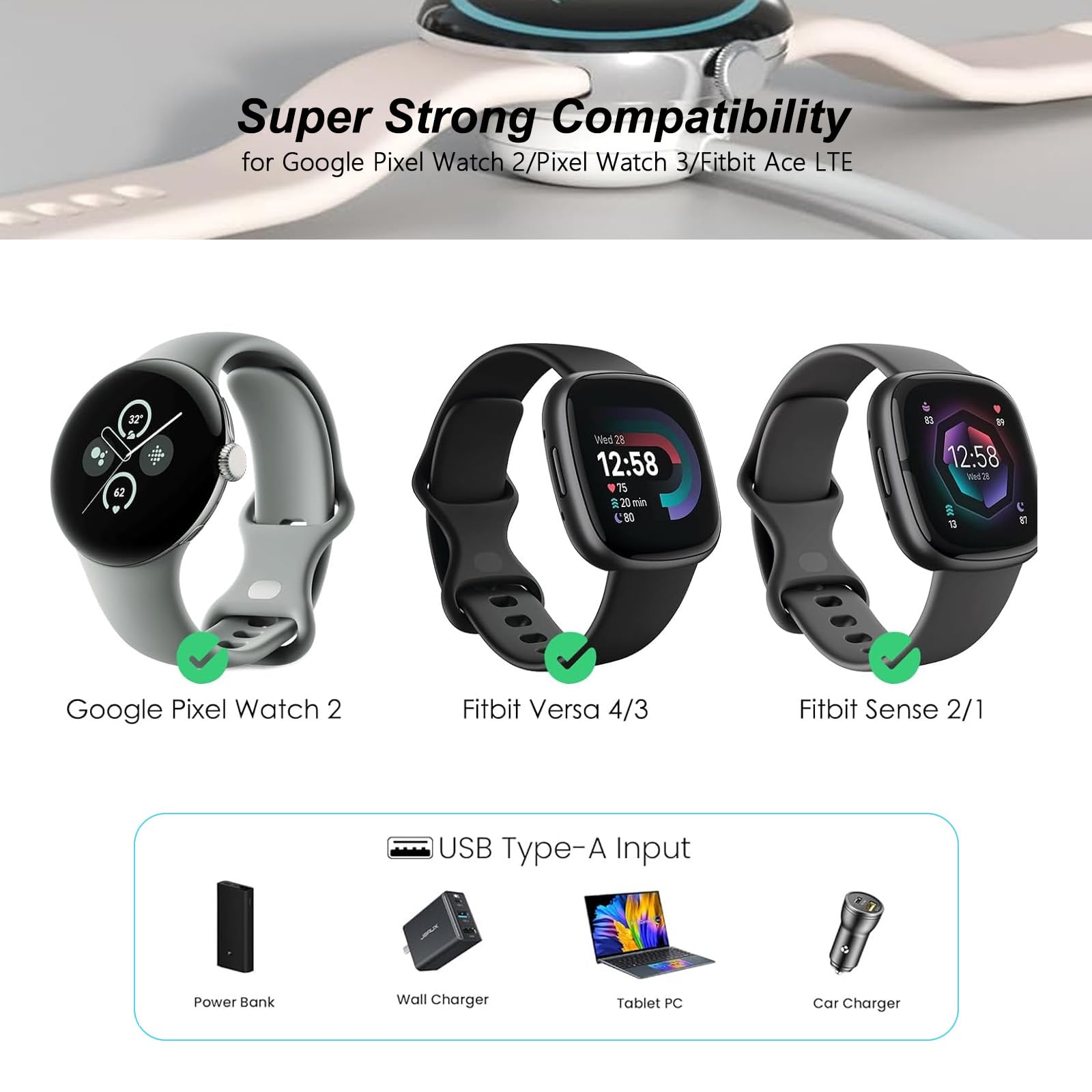 2 Pack Wall Fast Charger For Google Pixel Watch 3, Google Pixel 2 Smart Watch Charger Replacement Charging Cord Adapter Magnetic