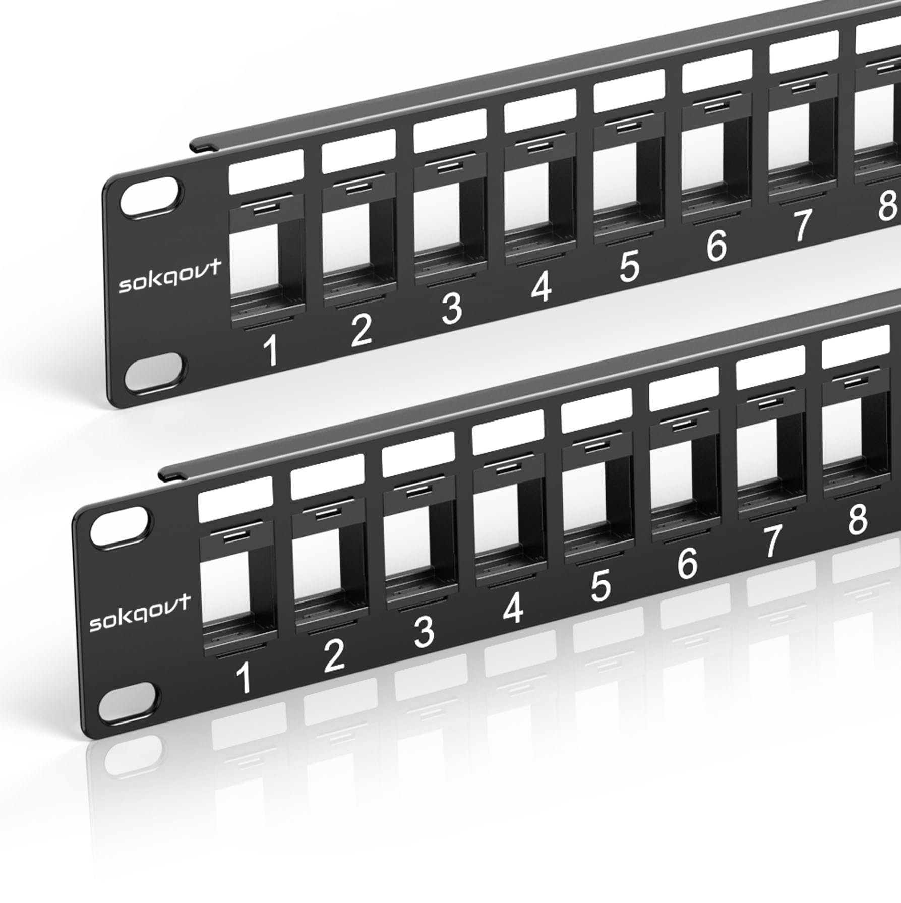 Sokqovt 24 Port Blank Keystone Patch Panel With Snap In Design (2 Pack), Cat6 Network Patch Panel 1U 19 Inch, Rack Mount Etherne
