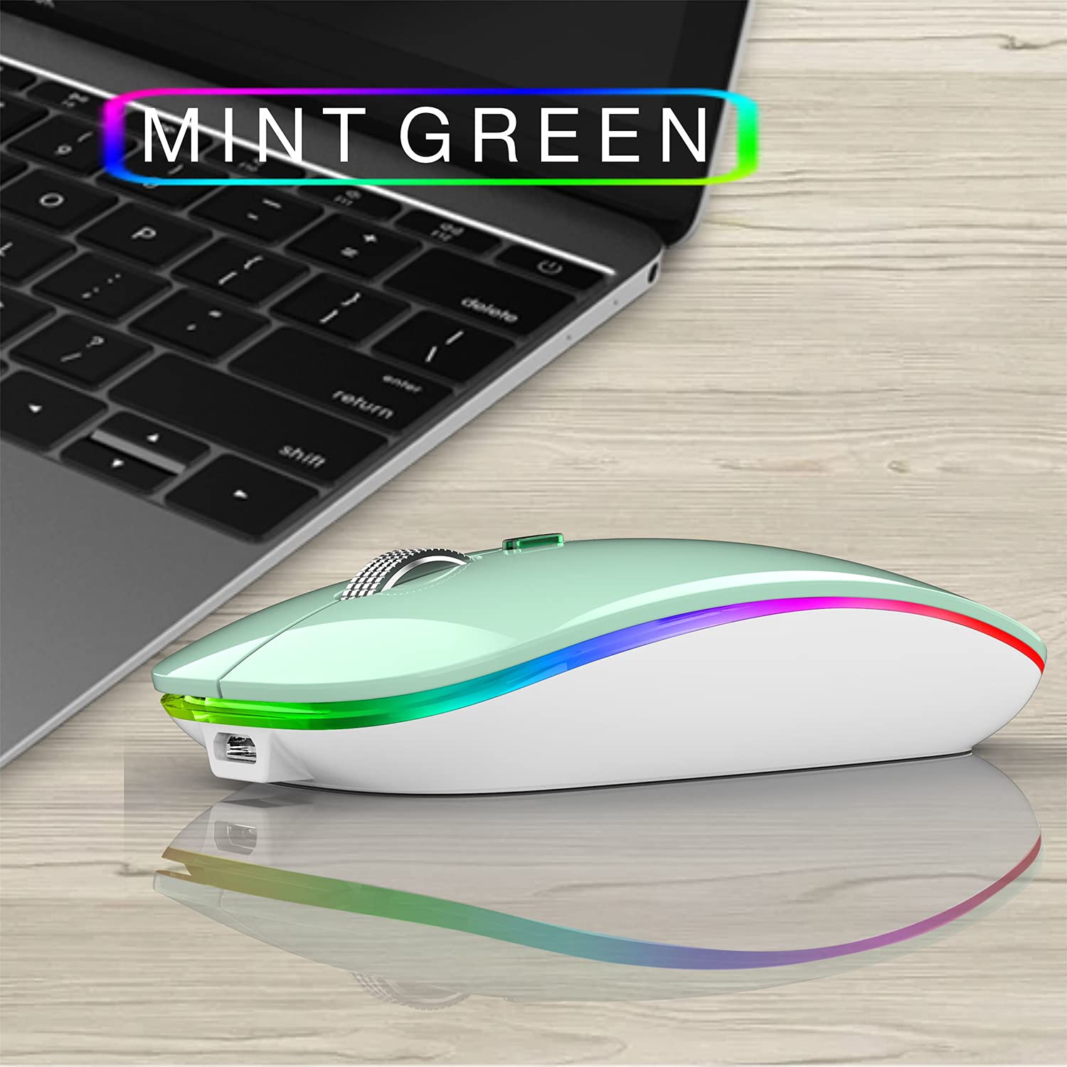 Uiosmuph Led Wireless Mouse, G12 Slim Rechargeable Wireless Silent Mouse, 2.4G Portable Usb Optical Wireless Computer Mice With