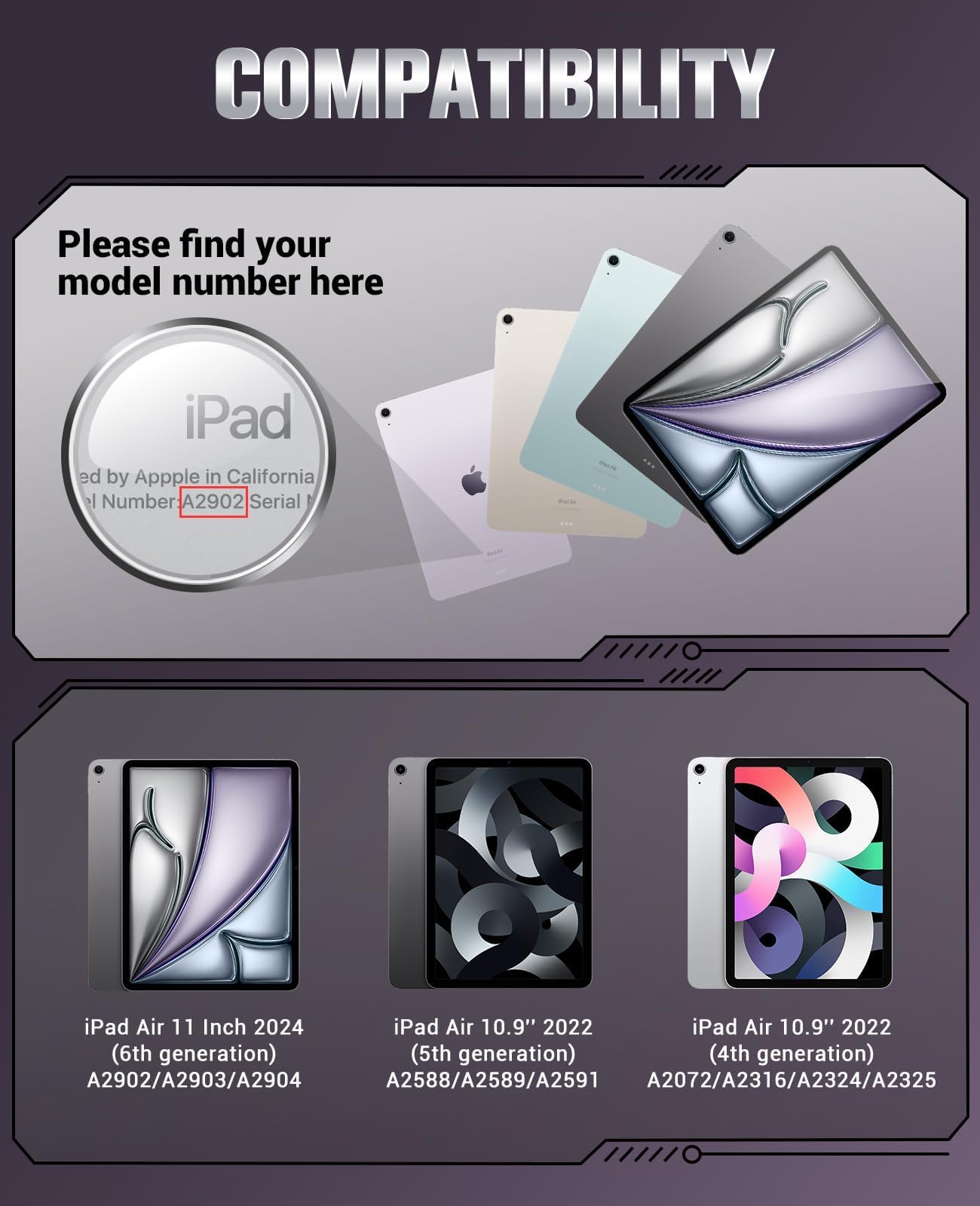 MoKo For iPad Air 5th/4th Gen 2022/2020,iPad Air 6th Generation 11 Inch Case M2 2024,Heavy Duty Shockproof Full Body Cover with Built in Screen Protector & Pencil Holder for iPad Air 6/5/4,Dark Purple