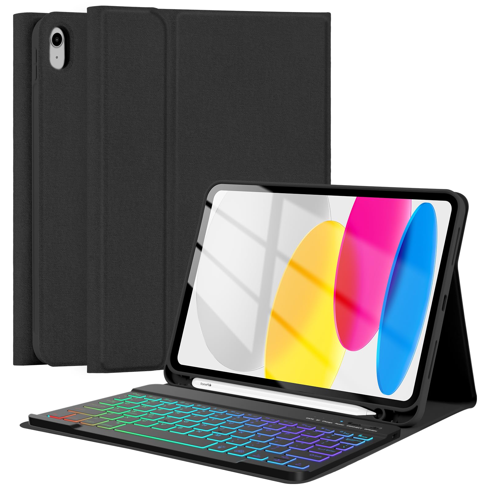 Fuwang For Ipad 10Th Generation Case With Keyboard 10.9 Inch 2022   Detachable 7 Colors Backlit Wireless Bluetooth Folio Keyboar