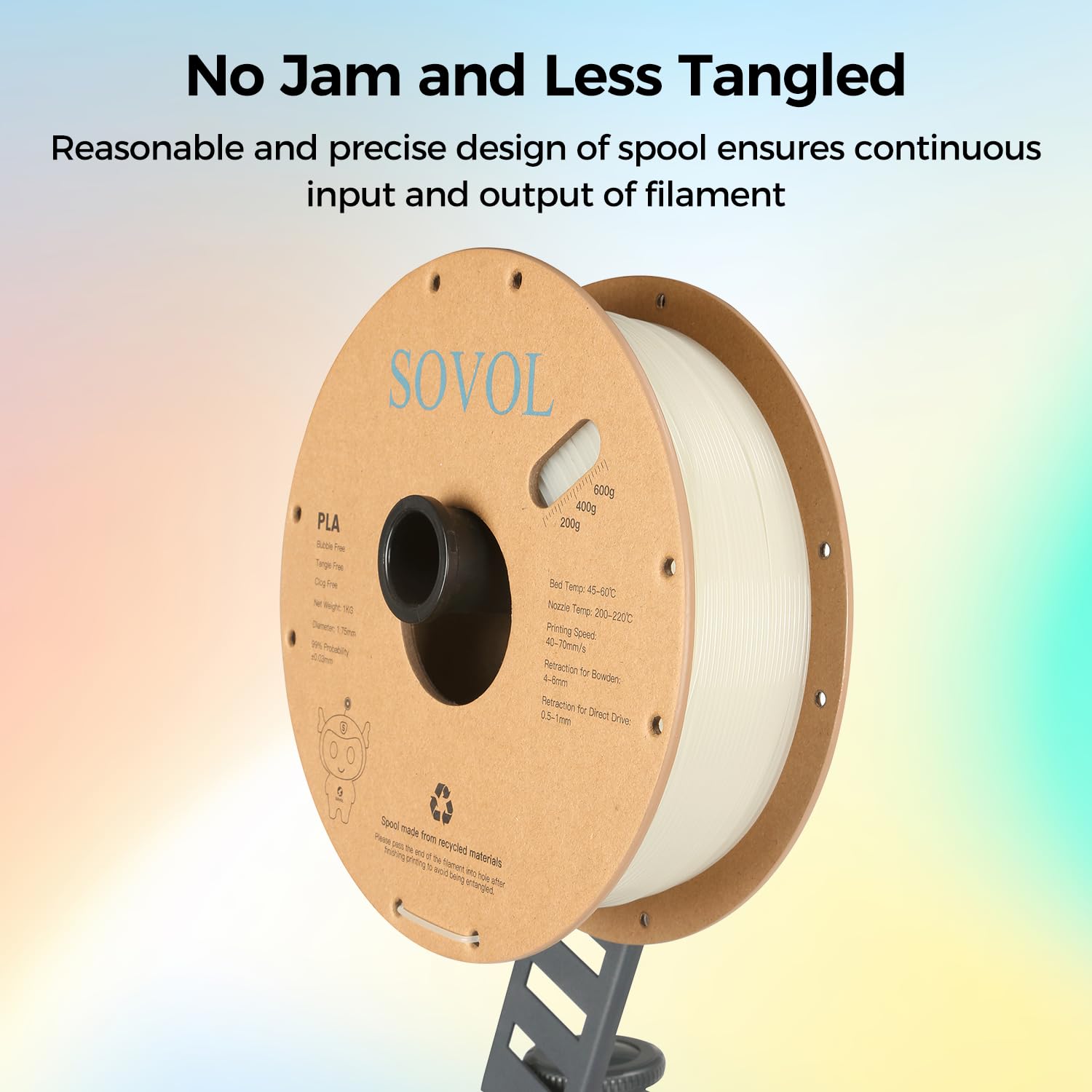 Sovol 3D Printer Glow In The Dark Filament Multicolor Fast Change Pla 1Kg (2.2 Lbs) Spool 3D Printing Materials, Dimensional Acc