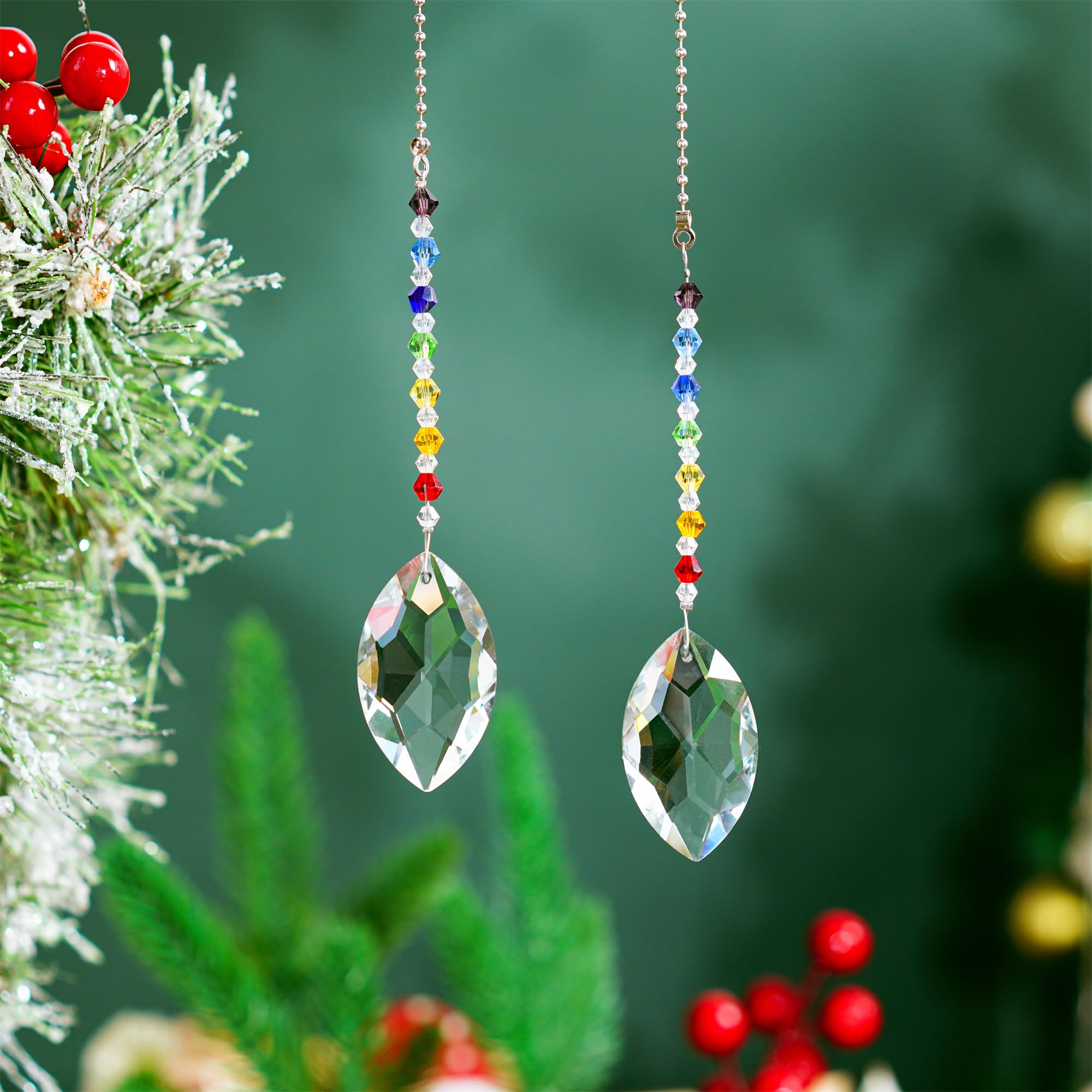 Crystal Ceiling Fan Pull Chains Chakra Hanging Pendants Prism Suncatcher, Pack Of 2 (50Mm Horse Eye)