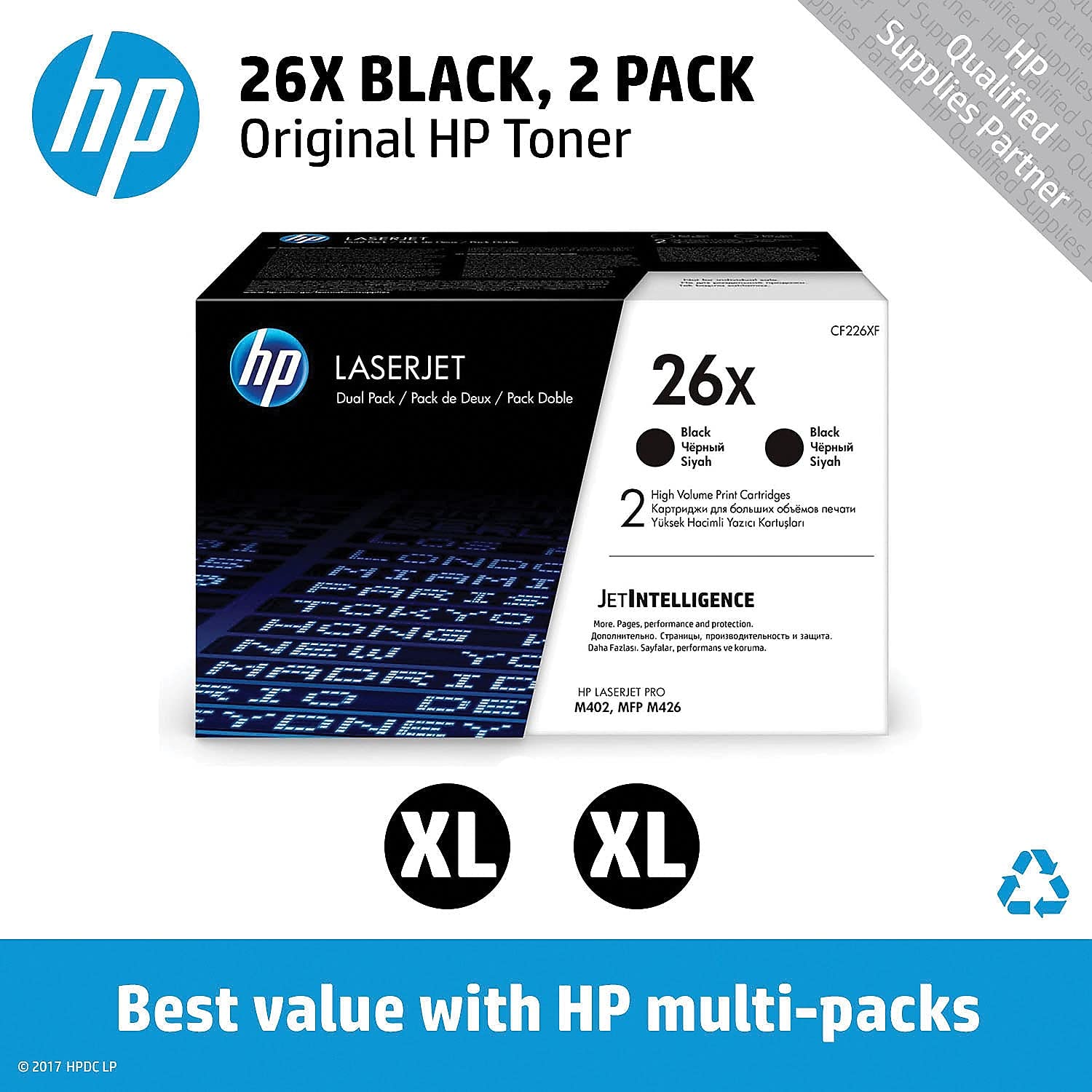 Hp 26X Black High Yield Toner Cartridges (2 Pack) | Works With Hp Laserjet Pro M402 Series, Hp Laserjet Pro Mfp M426 Series | Cf
