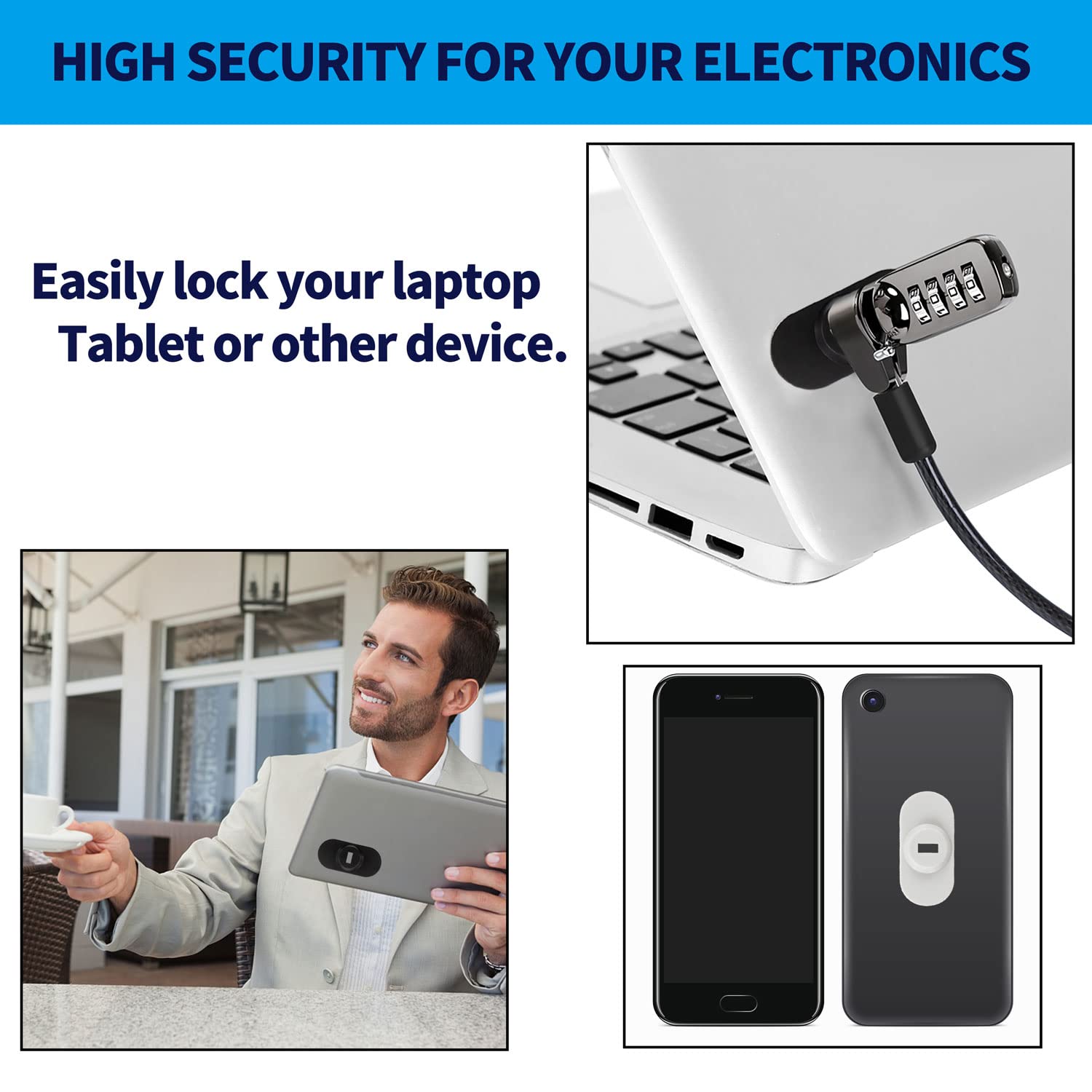 Zolunu 5Pack Anti Theft Self Adhesive Security Plate With Slot For Cables To Lock Down Laptops, Mac Book, Tablets, Ipad, Or Othe