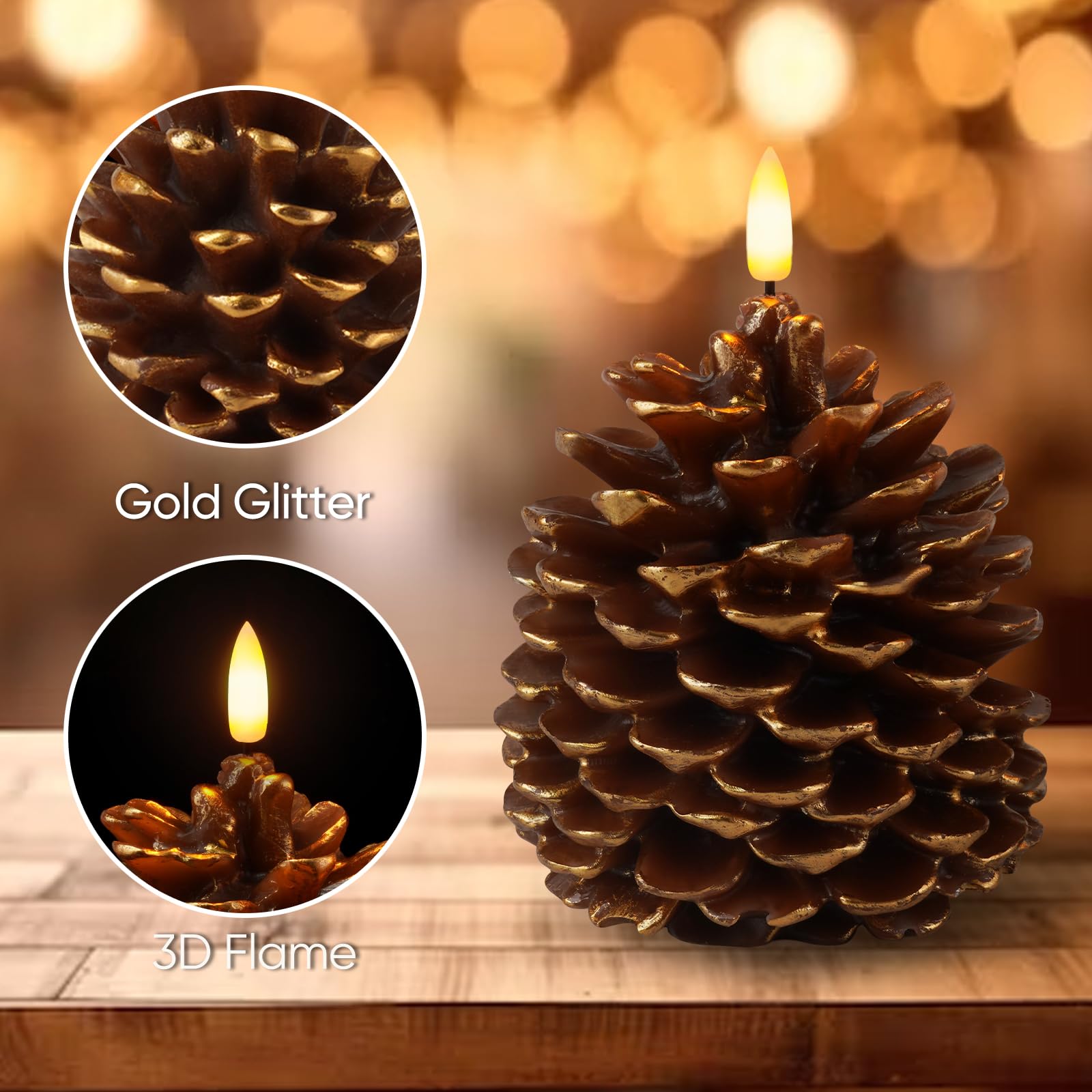 Homemory 2 Pcs Led Pine Cone Candles, Flameless Candles With 6H Timer, Battery Operated Flickering Candles, Real Wax Pinecone Ca
