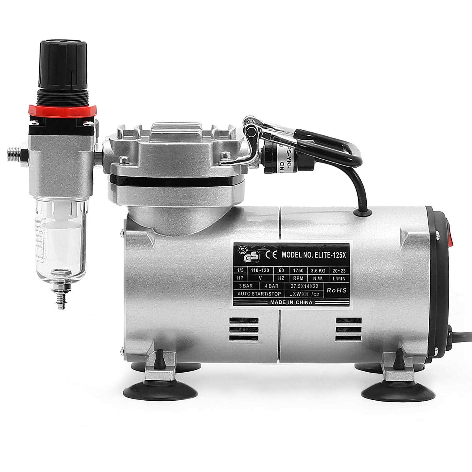 Pointzero 1/5 Hp Airbrush Compressor With Regulator, Gauge And Water Trap   Quiet Portable Air Pump