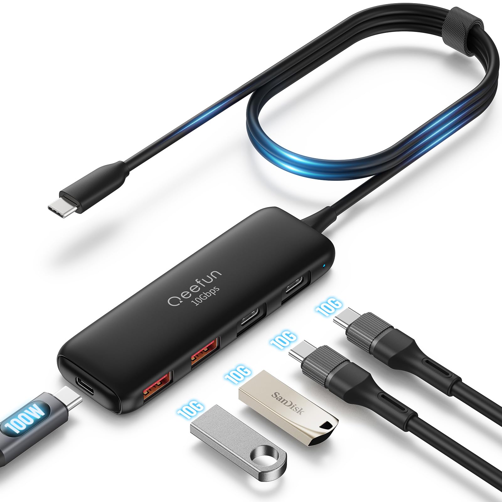 Qeefun ???????????? Usb C Hub,2 Usb C 3.2 And 2 Usb A 3.2 Data Ports,Usb 3.2 Gen 2 Splitter With 100W Power Charging,For Mini Pc