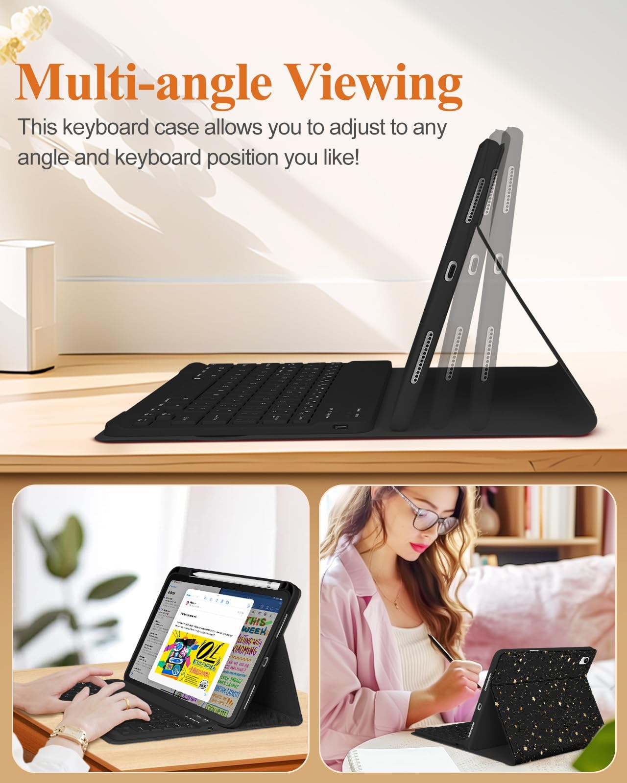 Wazzasoft For Ipad 10Th Generation Case With Keyboard - For Ipad A16 Cases Pencil Holder 10.9 Inch Cover Women Girls Cute Girly