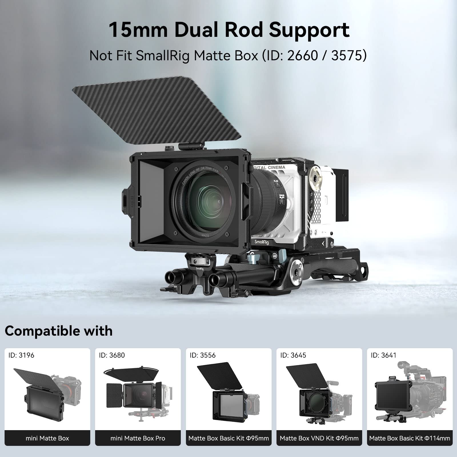 Smallrig 15Mm Lws Rod Support, Ajustable And Anti-Twist Design, Compatible For Smallrig 3196/3680/ 3556/3641/ 3645 Matte Box To