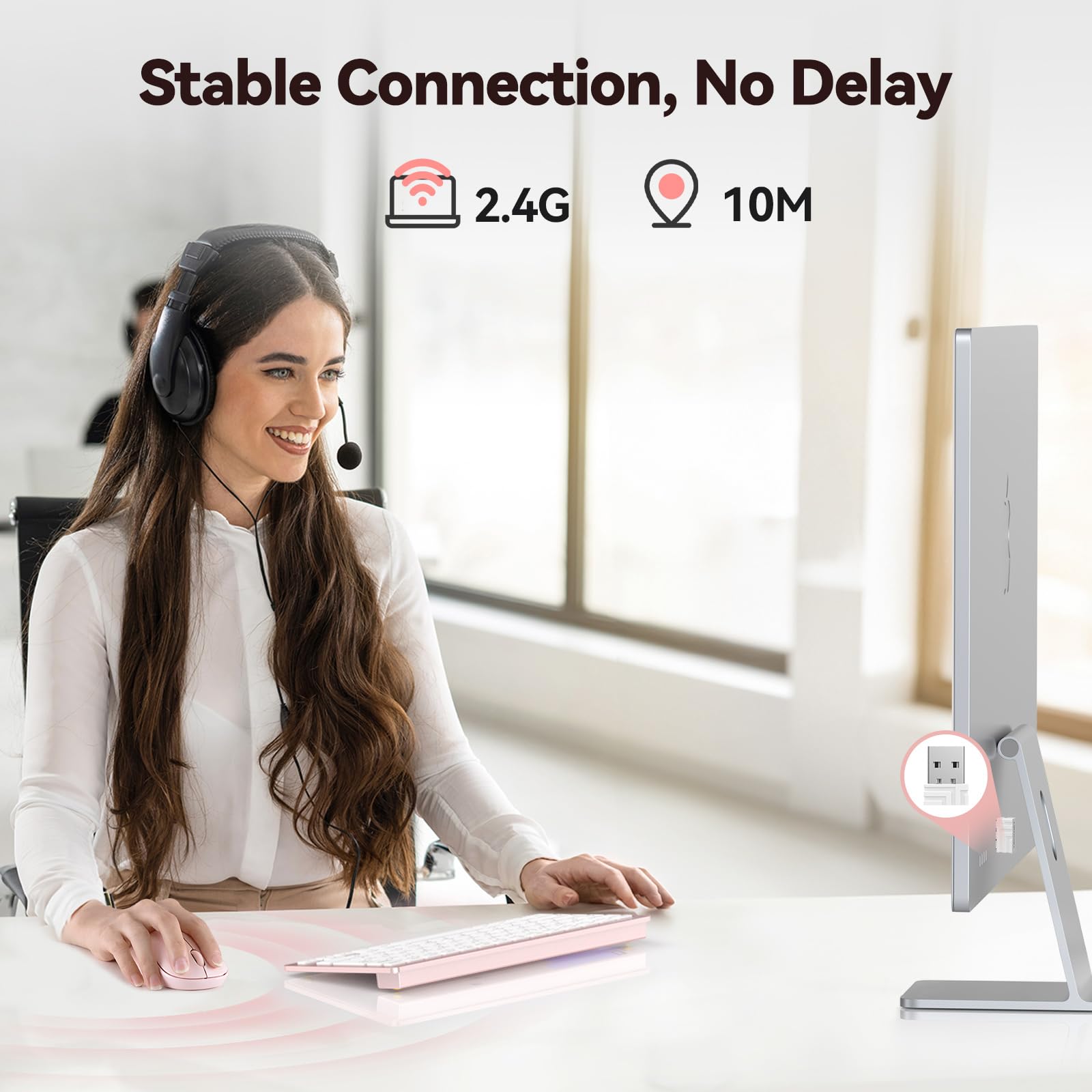 Tecknet Wireless Mouse For Laptop, 2.4G Silent Mouse Quiet Click, Small Portable Computer Mouse, 5 Dpi Levels, Cordless Mice For Pc, Chromebook, Mac   Pink