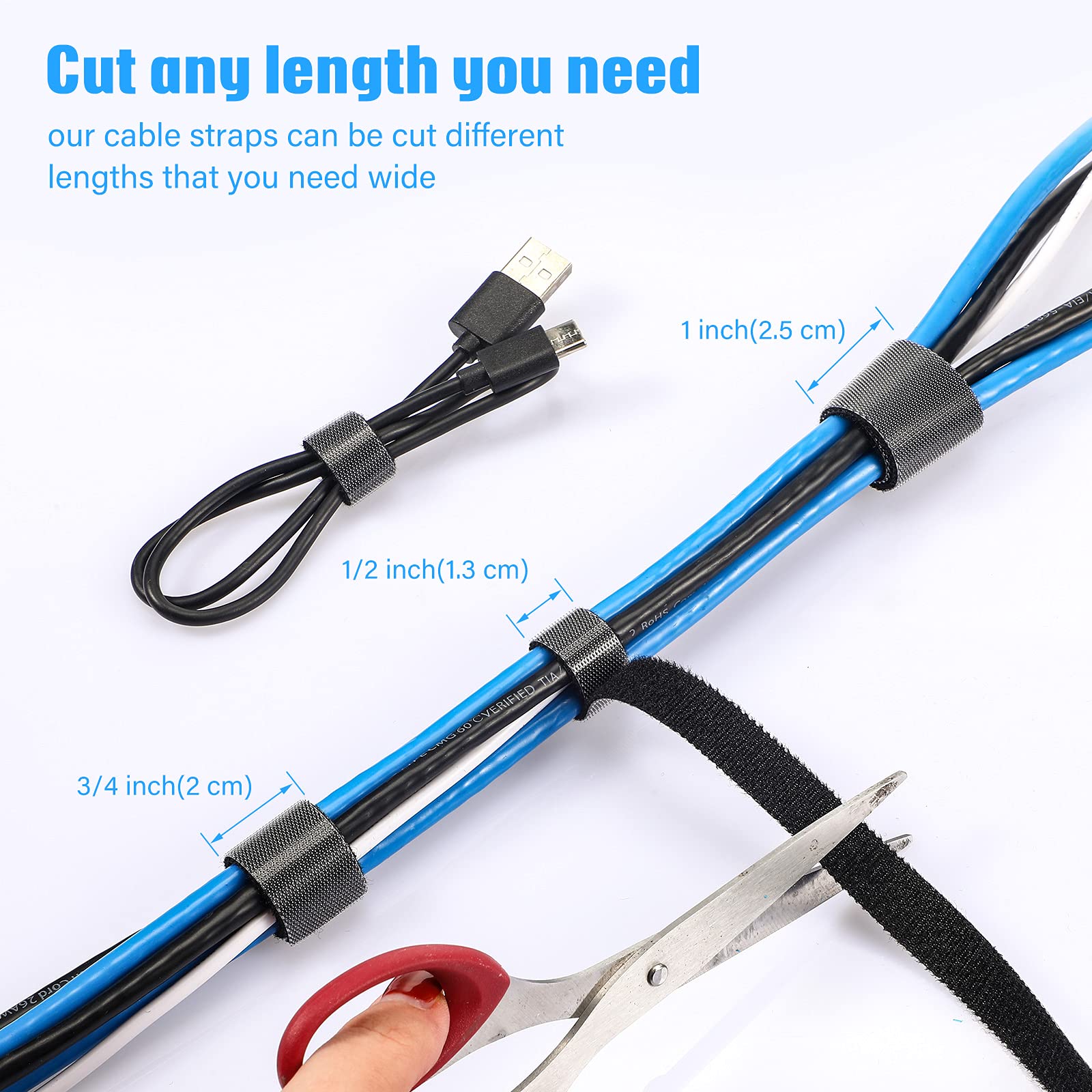 3 Rolls Fastening Tape Cable Ties Reusable Fastening Nylon Tape 1 Inch 1/2 Inch 3/4 Inch Double Side Hook Roll Hook And Loop Str