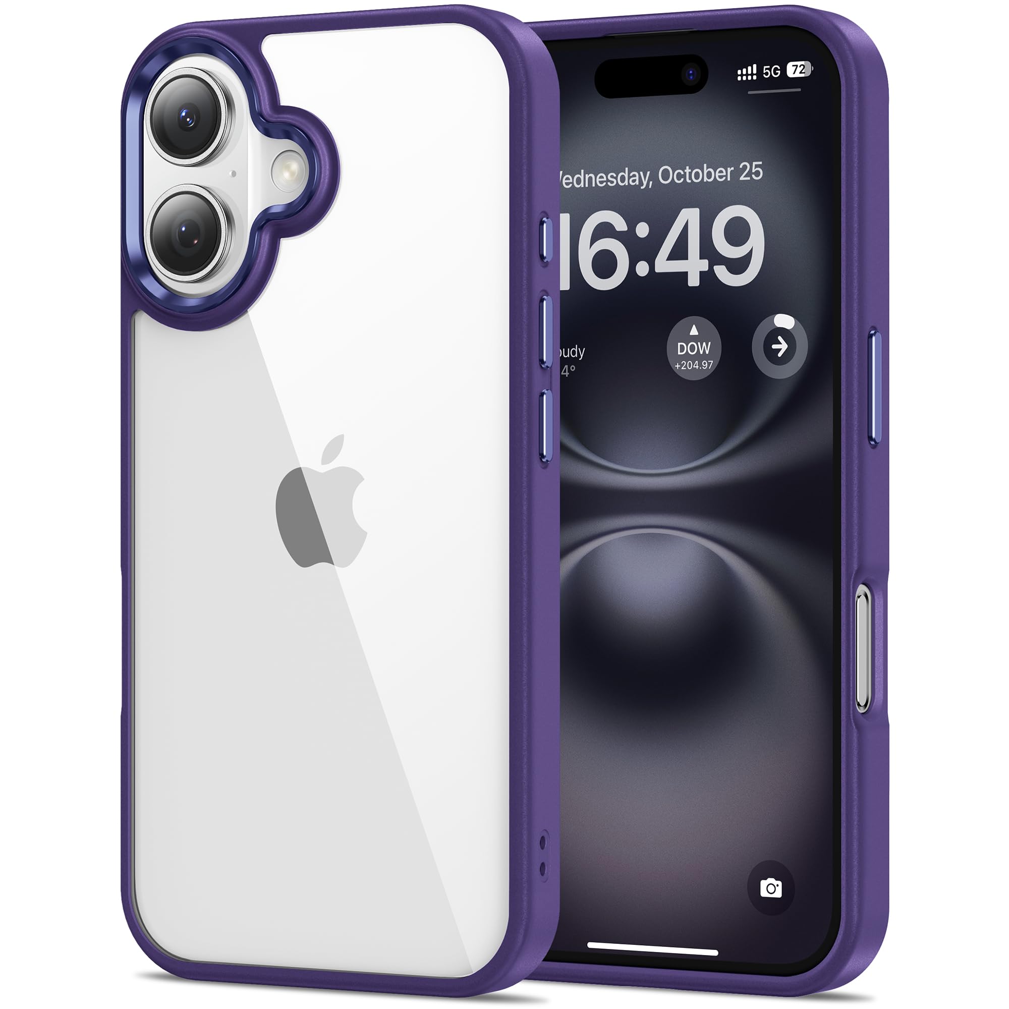 HOOMIL Case for iPhone 16 6.1-Inch, Non-Yellowing, Drop Protection, Anti-Scratch Transparent Hard Back Phone Cover - Dark Purple