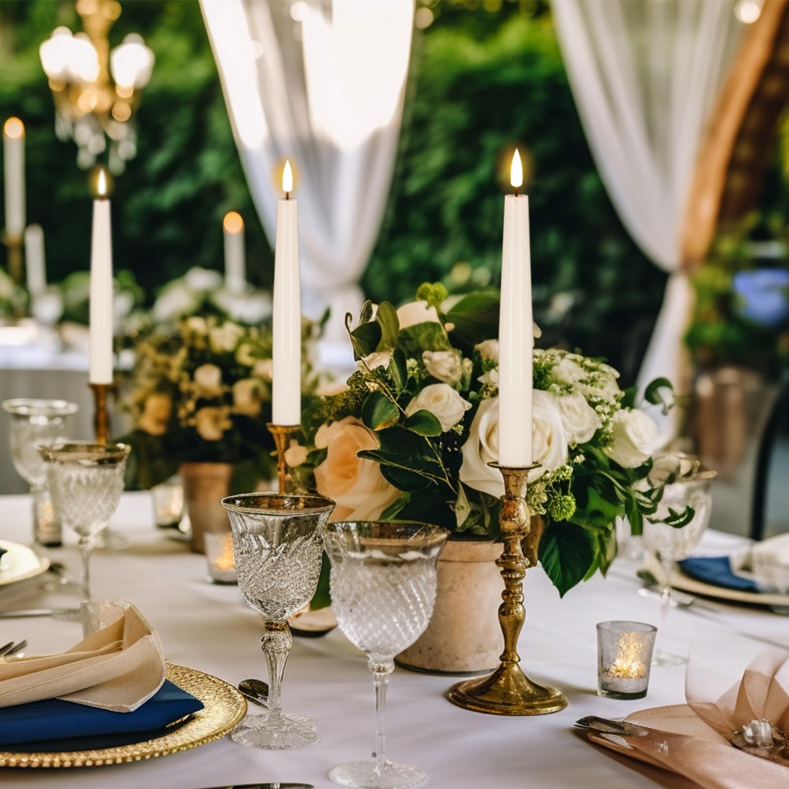 Kunswenn Real Wax Flameless Taper Candles Battery Operated, 8.1    Tall Led Flickering Flameless Candlesticks With 3D Wick, 4 Pc