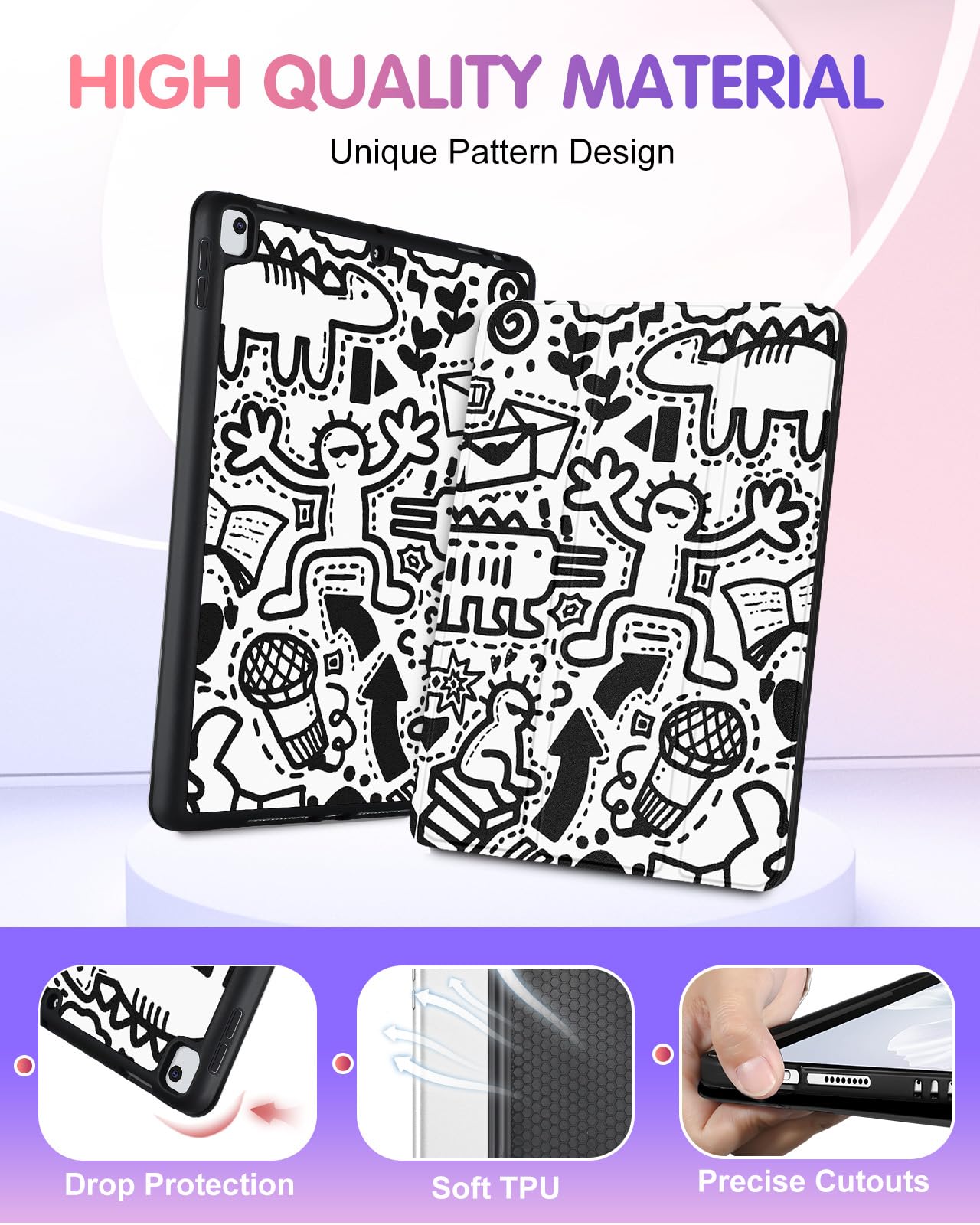 Uppuppy For Ipad 9Th/8Th/7Th Generation Case 10.2 Inch Girls Cute Boys Kids Women Folio Cover Pencil Holder Graffiti Cartoon Coo