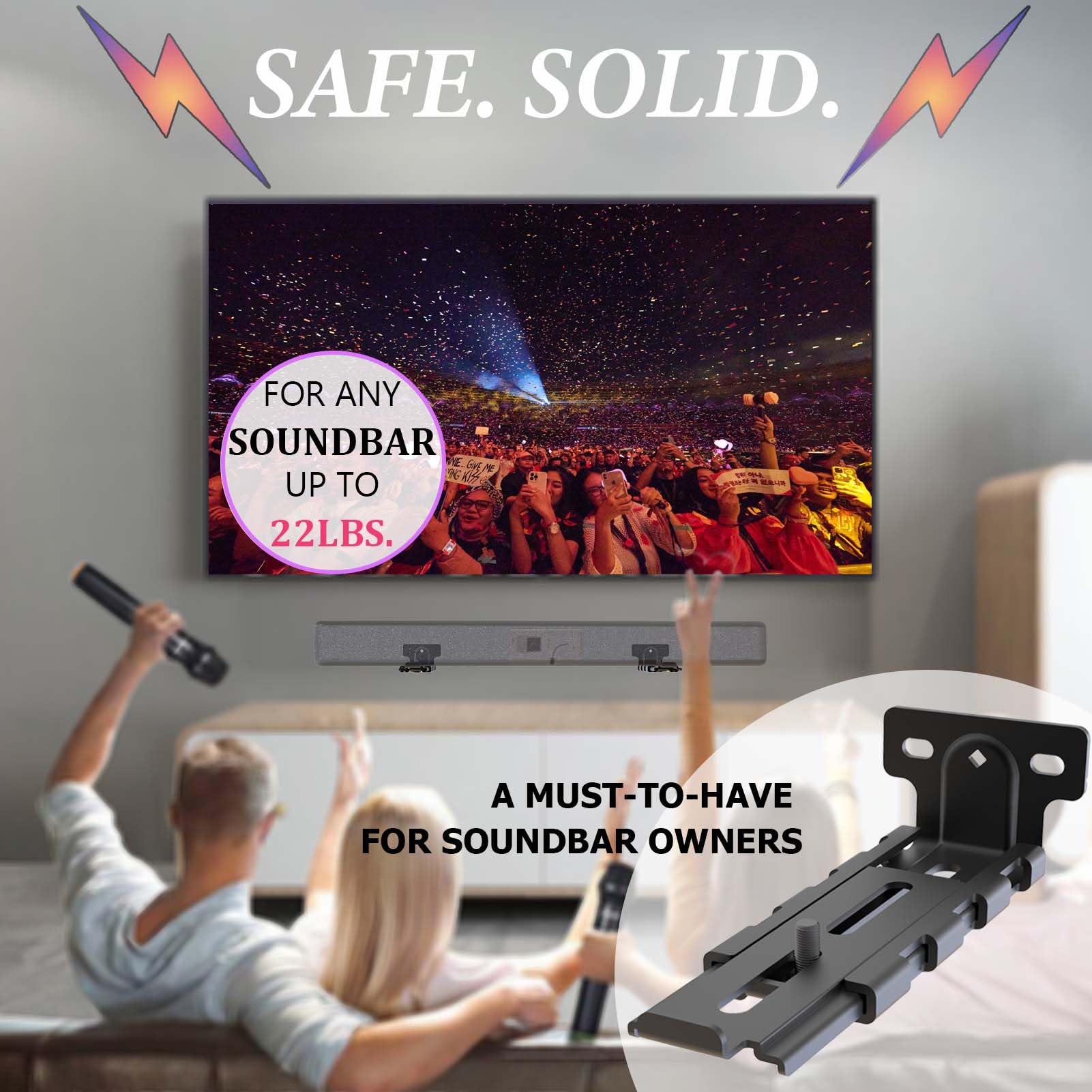 Agandax Soundbar Wall Mount Bracket Universal Soundbar Mount Shelf Depth Adjustable (3.65'' 6.65'') For Bose, Samsung, Vizio, Lg