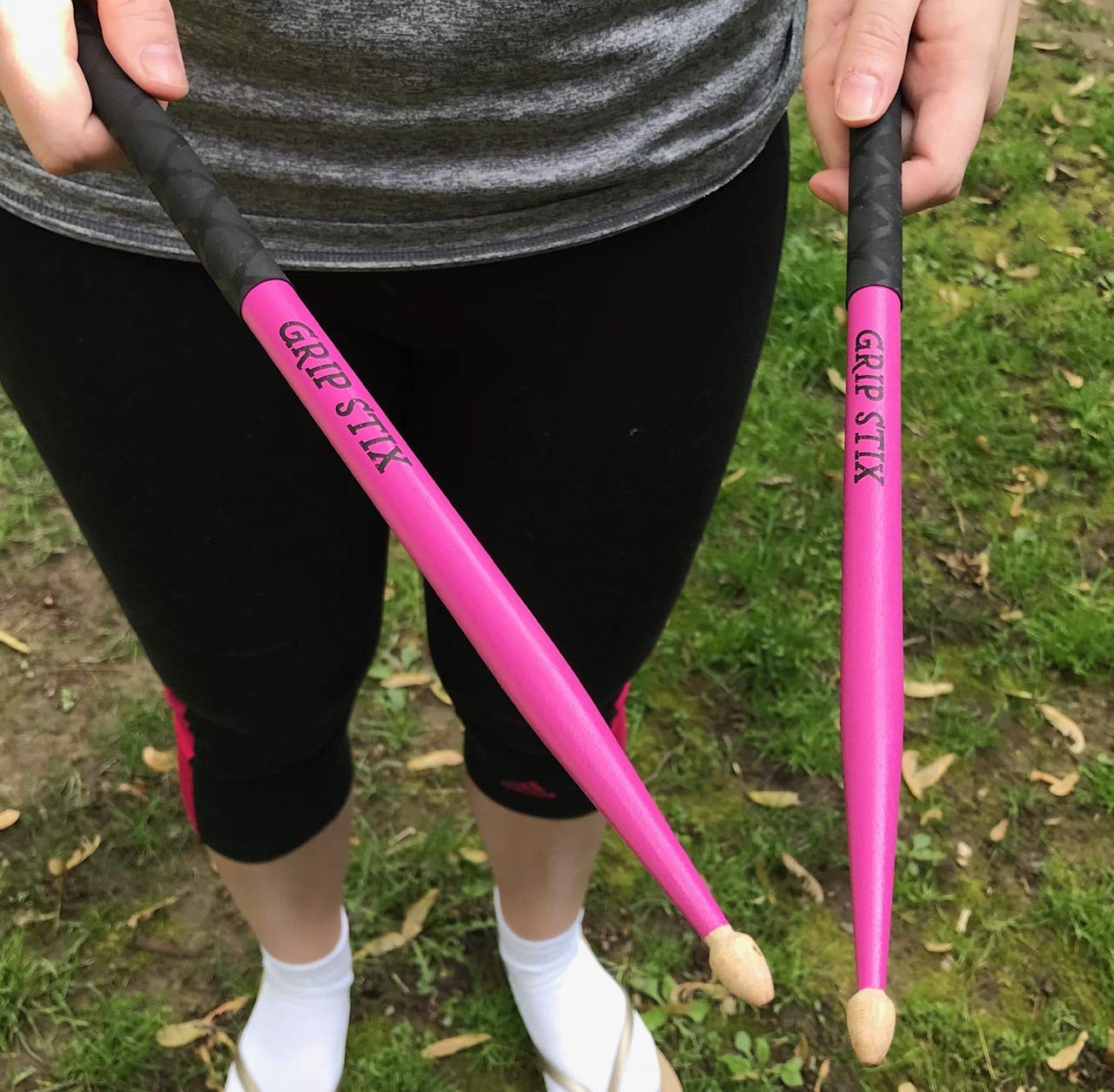 Grip Stix 16 Long Heavyweight 4.5 Oz Hickory Non-Slip Pink With Black Drumsticks - Ideal For All Drumming, Workout, Aerobics, Ca
