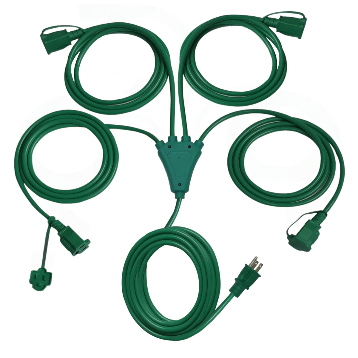 Stright 1 To 4 Splitter Extension Cord (Combined 31 Ft, End To End 13 Ft), 3 Prong Plug With 4 Extended Outlets, With Weatherpro
