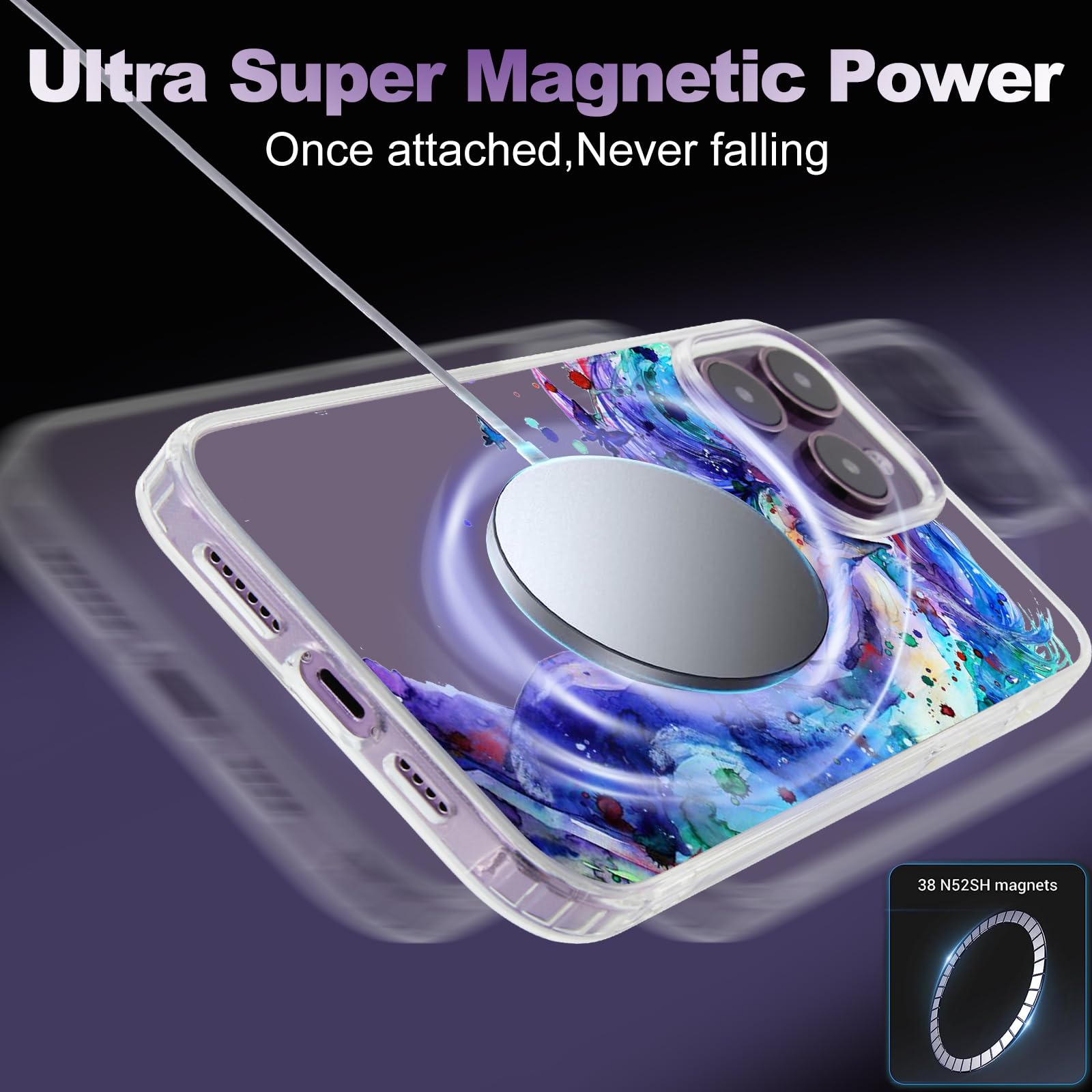 Roemary Purple Horse Case For Iphone 13 Pro Max With Magsafe Design,Magnetic Wireless Charging Clear Transparent Tpu Phone Case