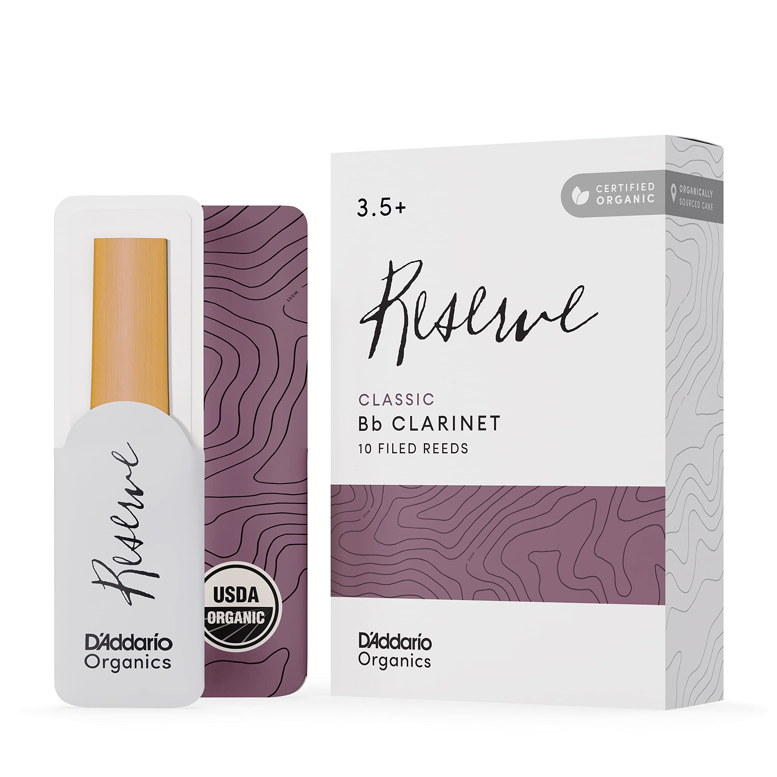 DAddario Organic Reserve Bb Clarinet Reeds - Reeds for Clarinet - Individually Sealed - 2.0 Strength, 25 Pack