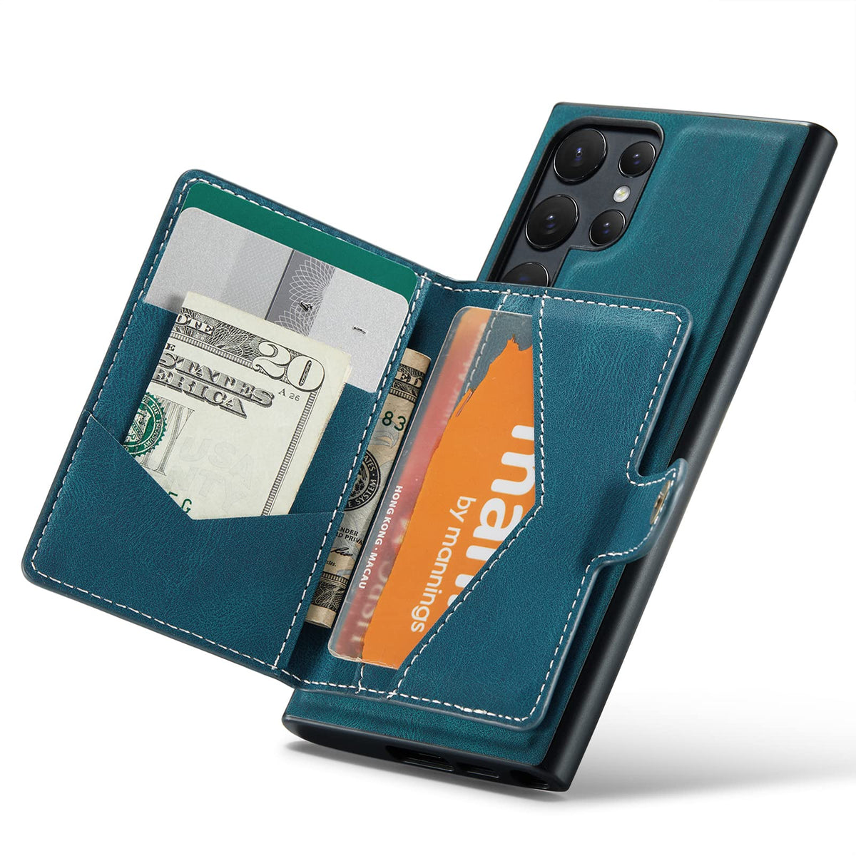 Hxy Case For Samsung Galaxy S23 Ultra 5G, Detachable Magnetic Wallet Card Cash Slot Case Cover Support Wireless Charging Functio