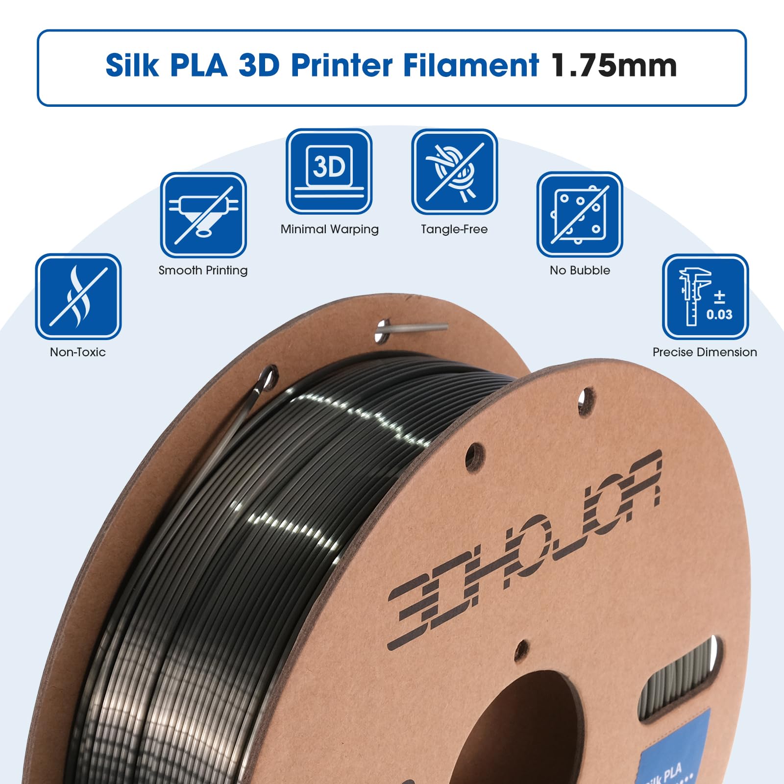 3Dhojor Silk Pla Filament 1.75Mm, Silk Pla 3D Printer Filament, 2.2 Lbs (1Kg) Cardboard Spool, Fit Most Fdm 3D Printer, Silk Bro