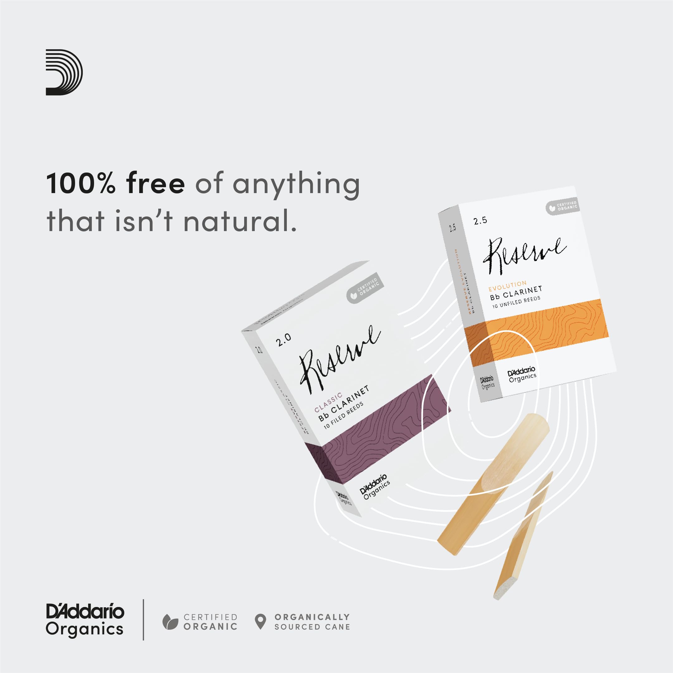 Daddario Organic Reserve Classic Bb Clarinet Reeds   Filed, Strength 3.5, 3 Pack