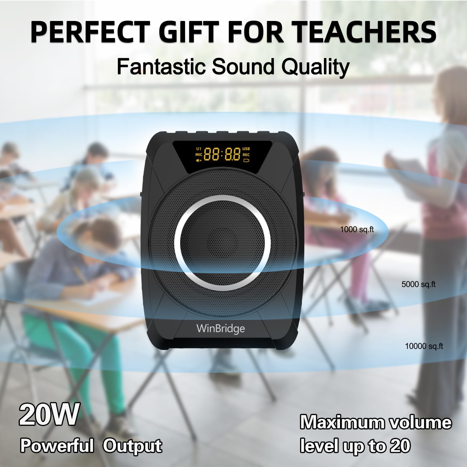 20W Bluetooth Voice Amplifier Wireless Microphone For Teachers, Portable Waterproof Voice Amplifier For Teaching, Speaking, Clas