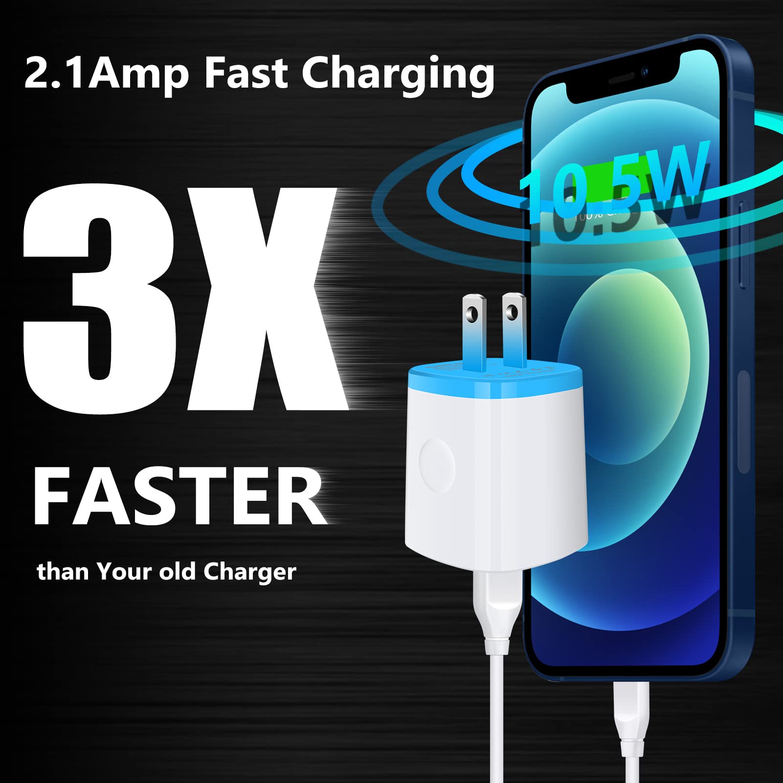 Usb Charger Wall Plug, Iphone Charger Box,Andhot 5Pack Home Travel 2.1Amp Dual Port Fast Wall Charger Quick Charging Block Cube