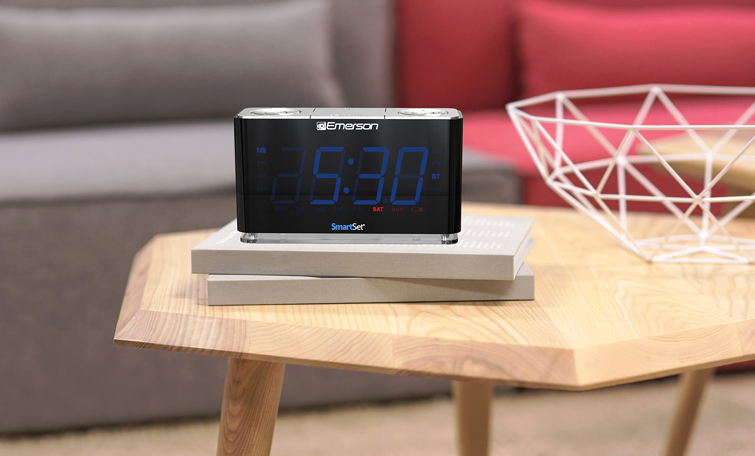 Emerson Radio Smartset Pll Radio Alarm Clock With 1.4    Blue Led, Bluetooth Speaker And Night Light, Cks1507, Black