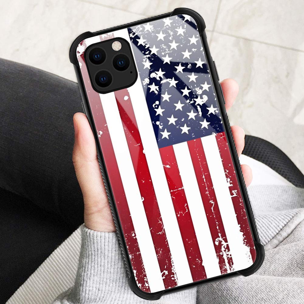 ZHEGAILIAN iPhone 13 Pro Case American Flag Pattern Anti-Scratch Organic Glass Red White 6.1 inch