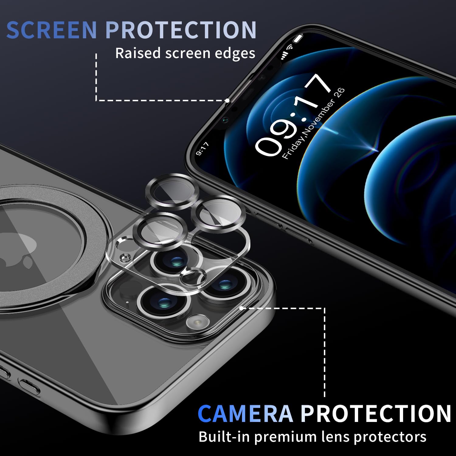 Pmteyoim Magnetic For Iphone 12 Pro Case With Invisible Stand[Compatible With Magsafe][Full Camera Lens Protector][Military Drop